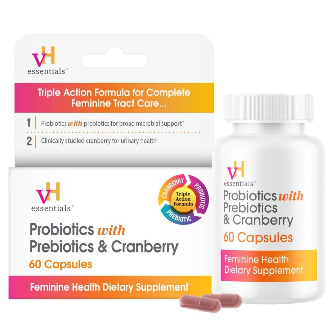 vH Essentials Probiotika für Frauen mit Präbiotika, Cranberry & Vitamin C – 60 Kapseln (30-Tages-Versorgung) – Vaginalprobiotika unterstützen das Gleichgewicht des Darms, die Vaginalgesundheit und die Harnwegsgesundheit für Frauen