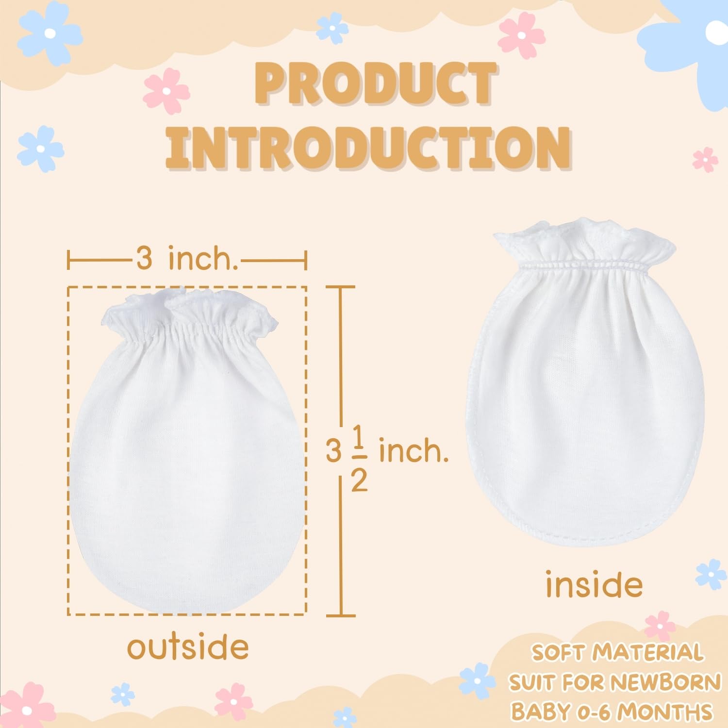 RATIVE Newborn Baby Cotton Gloves Sleep Sleeping No Scratch Mitten Mittens Mitts Set for 0-3 0-6 Months Boy Boys Girl Girls (6 Pairs/MB-67)