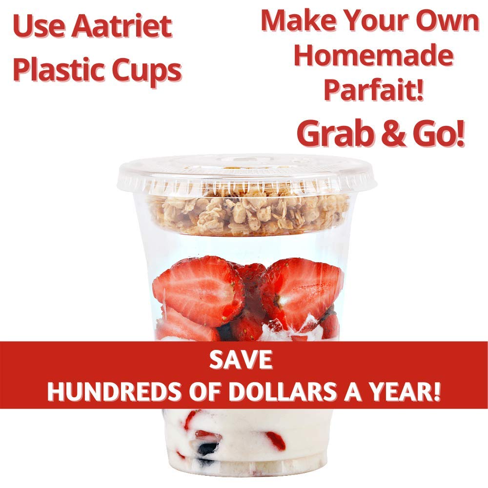 12 oz Clear Plastic Parfait Cups with Insert 3.25oz & Flat Lids No Hole - (50 Sets) Yogurt Fruit Parfait Cups for Kids, for Dips and Veggies, Take Away Breakfast and Snacks. No Leaking