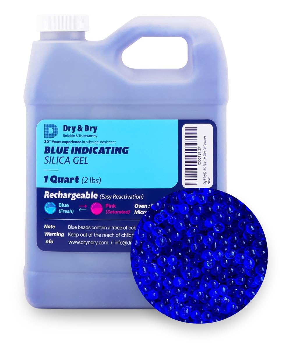 Dry & Dry Blue Indicating Silica Gel Beads Desiccants (Industry Standard 3-5 mm) - Reusable Desiccant Beads Silica Beads(Blue to Pink) - 2 lbs
