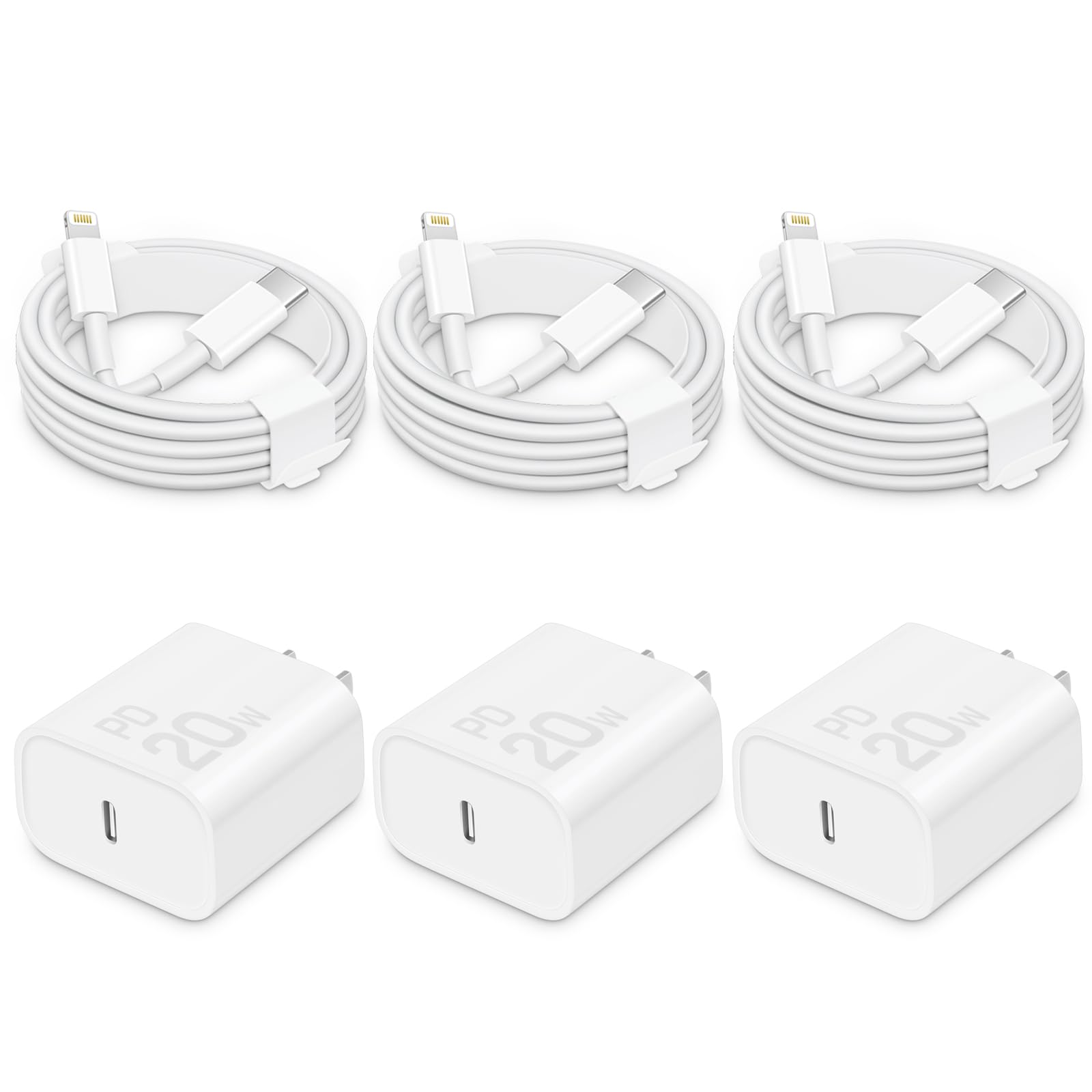 i Phone Charger Fast Charging-20W USB-C Block with 6 Ft Cord [MFi Certified] Compatible with i Phone 14/13/12/11/X Series, i Pad & More [3 Pack]