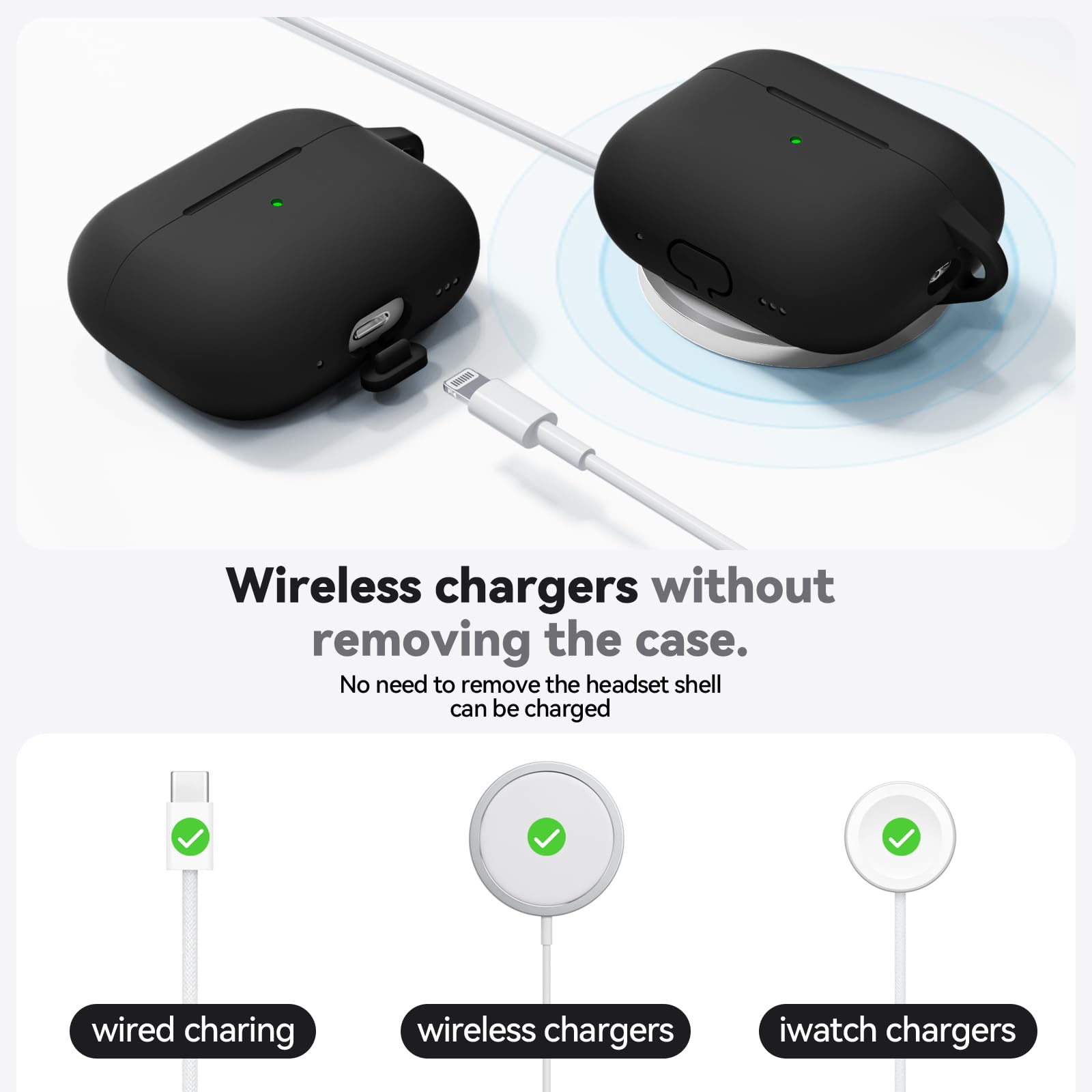 Ljusmicker for AirPods Pro Case Cover with Cleaner Kit,Soft Silicone Protective Case for Apple AirPod Pro 2nd/1st Generation Case for Women Men,AirPods Pro 2/Pro Case Accessories with Keychain-Black