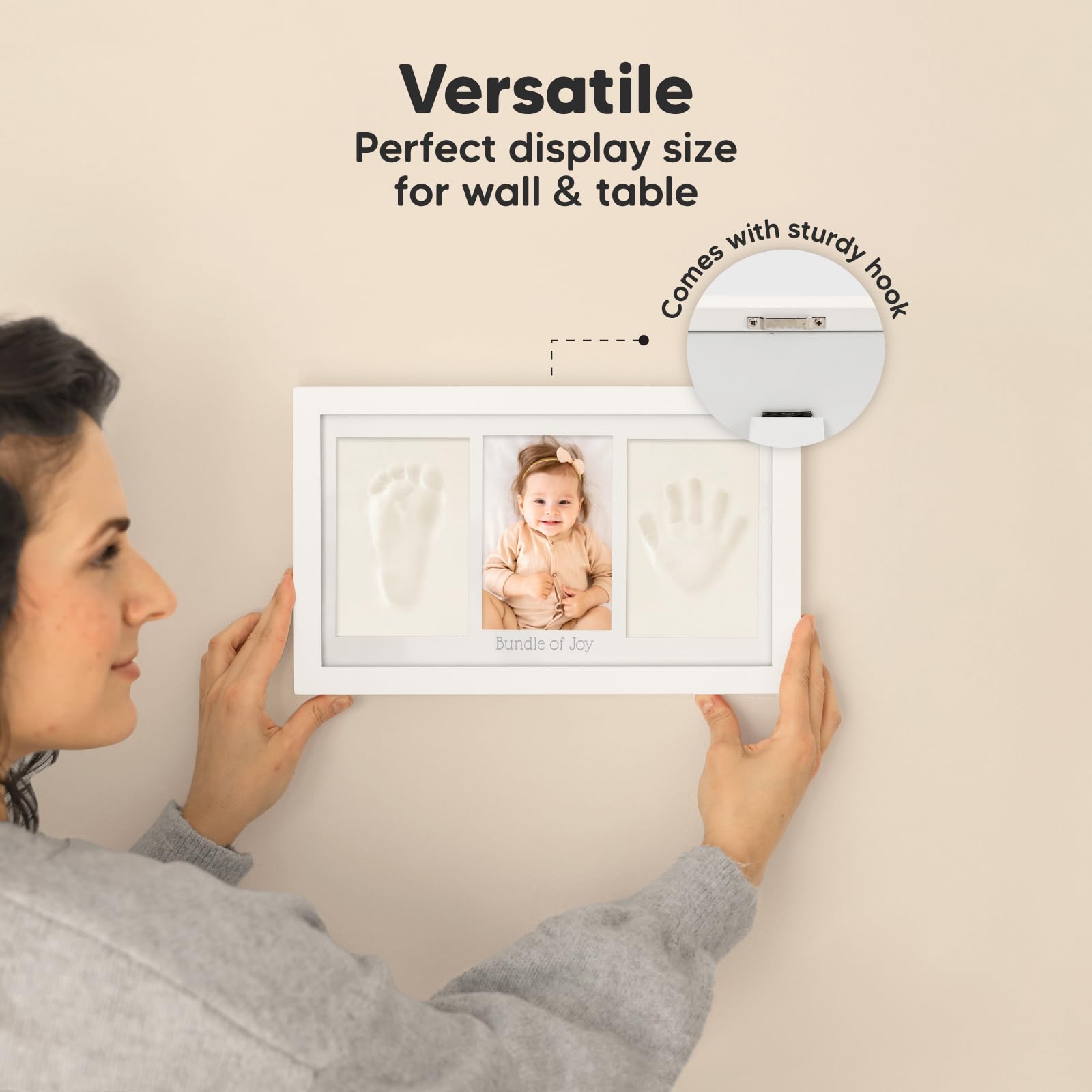 Baby Hand and Footprint Kit - Clay Handprint Keepsake Frame, Newborn Nursery Picture Frame, Personalized New Mom Gifts for Baby Shower & Registry (Alpine White)