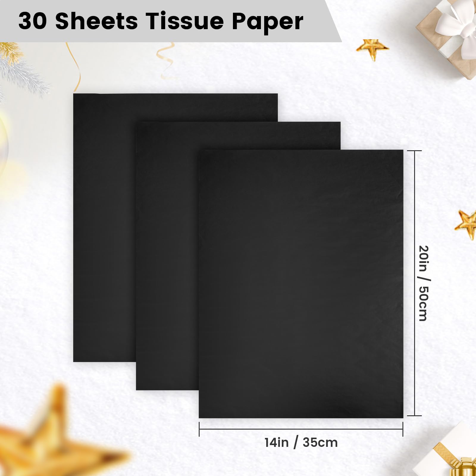 Hlonon Black Tissue Paper - 30 Sheets, 14 x 20 Inch, Gift Wrapping, DIY Crafts, Wedding, Birthday, Christmas