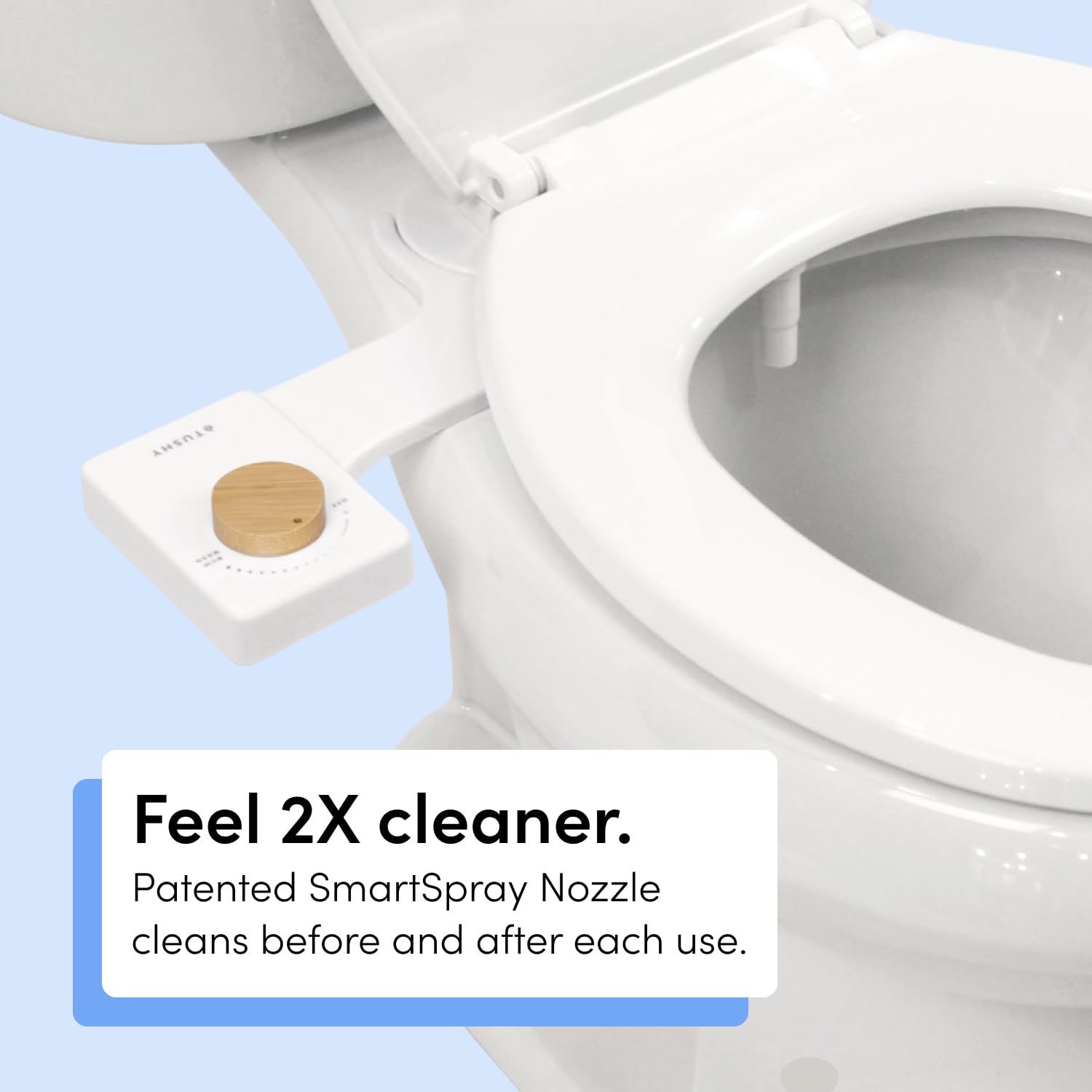 TUSHY Fresh Cool Water Bidet: Ultra Slim Toilet Seat Attachment (Non-Electric Self-Cleaning Hygienic Nozzle) Easy DIY Install <10 Min | Adjustable Water Pressure Control, Silver Knob