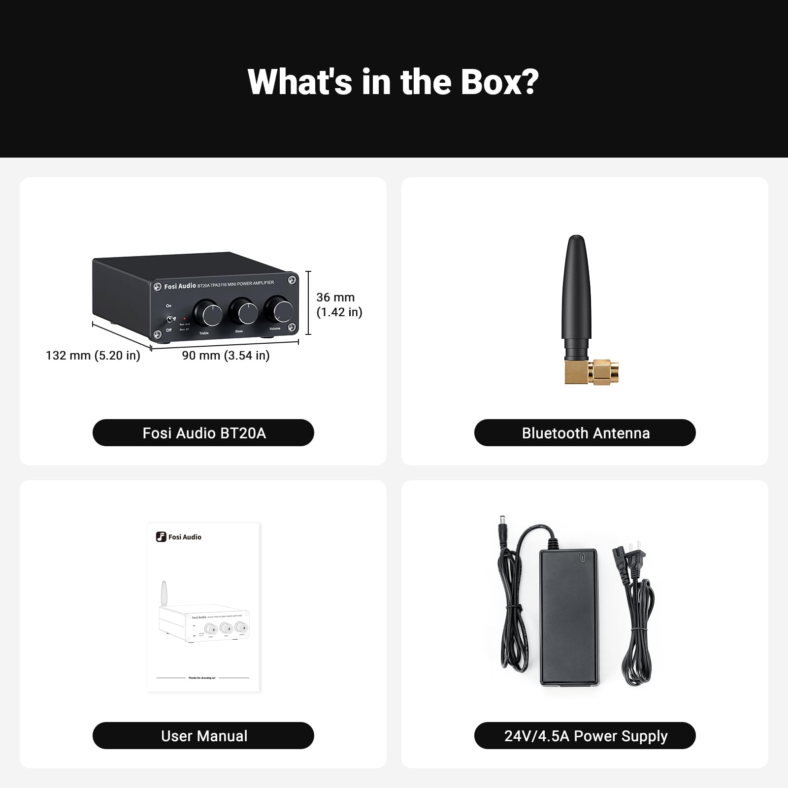Fosi Audio BT20A Bluetooth Stereo Amplifier, 2 Channel Home Audio Component Amplifiers for Passive Speakers, Mini Class D Amp Receiver 200W for Indoor/Outdoor/Garage/Ceiling/Bookshelf Speaker
