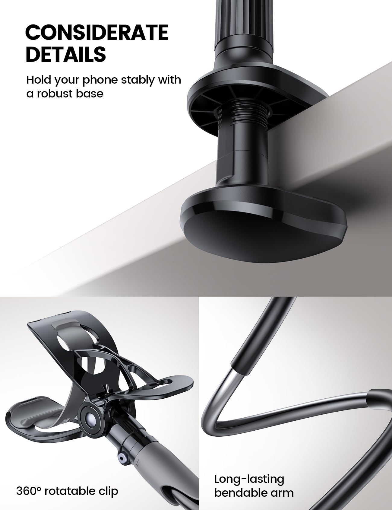 Lamicall Gooseneck Phone Holder for Bed - Cell Phone Mount Clamp Clip, Flexible Long Arm, Overhead Mount for Desk Headboard Bedside, for iPhone Air 17 Pro Max, 16 Pro Max, 15, 14 & 4-7" Phone