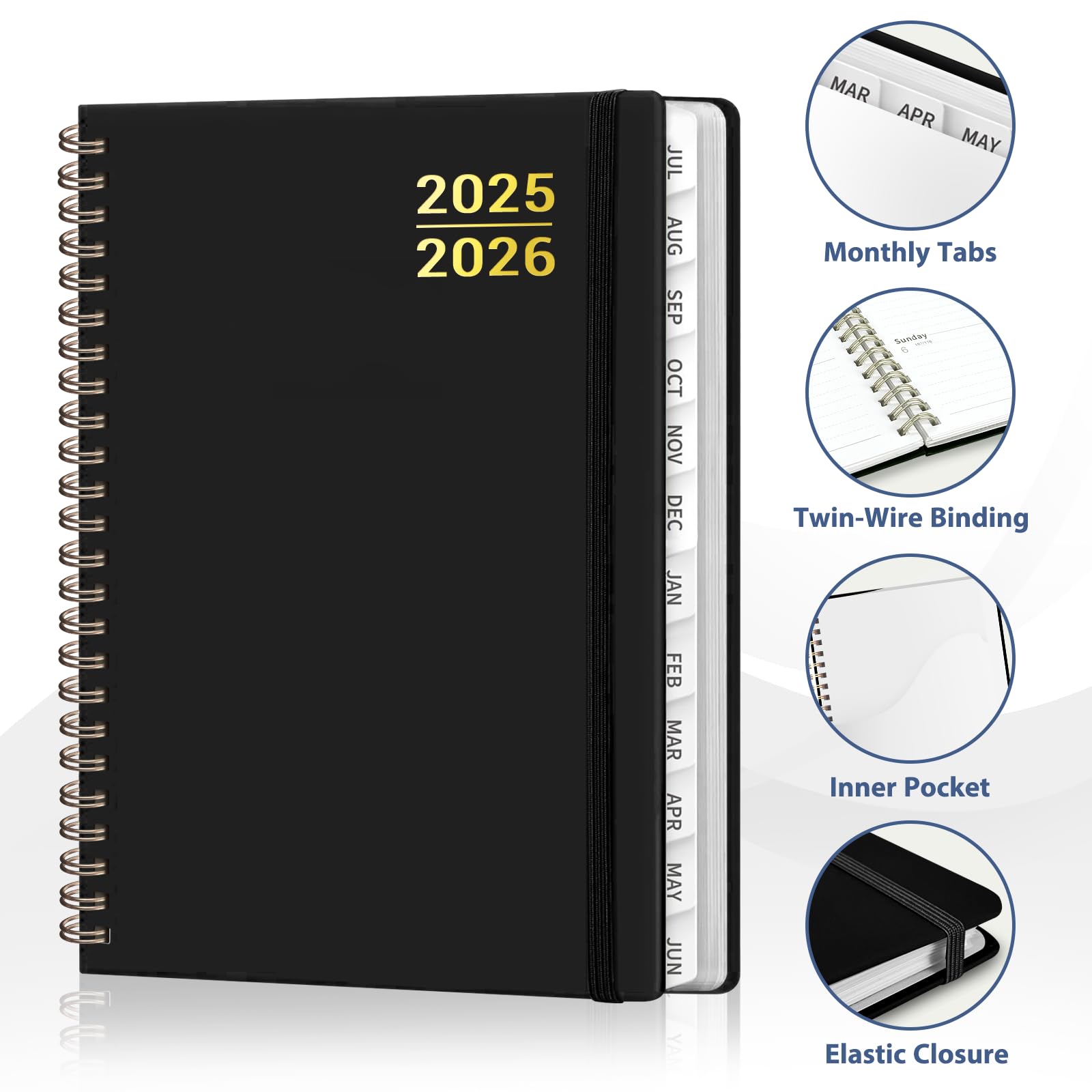 Planner 2025-2026 for Women & Men, Weekly and Monthly Calendar Notebook (July 2025 - June 2026), Hardcover Spiral Bound School Teacher Student Planner with Tabs, Inner Pocket, A5 (6.3" x 8.5")