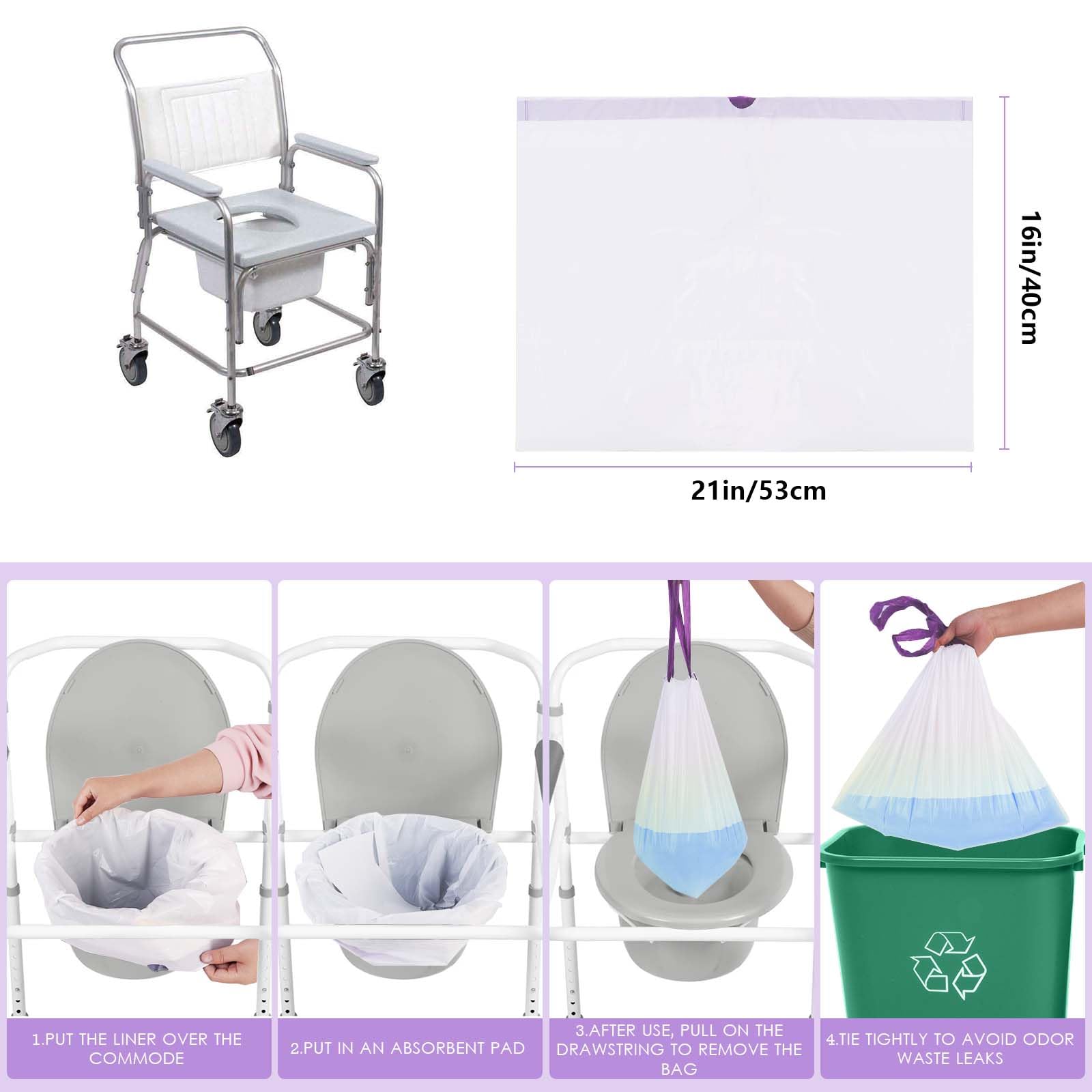 Elzrghs Commode Liners with Absorbent Pads for Bedside Commode, Commode Toilet,50 La-Vender Scented Bedside Commode Liners and 50 Commode Pads, White