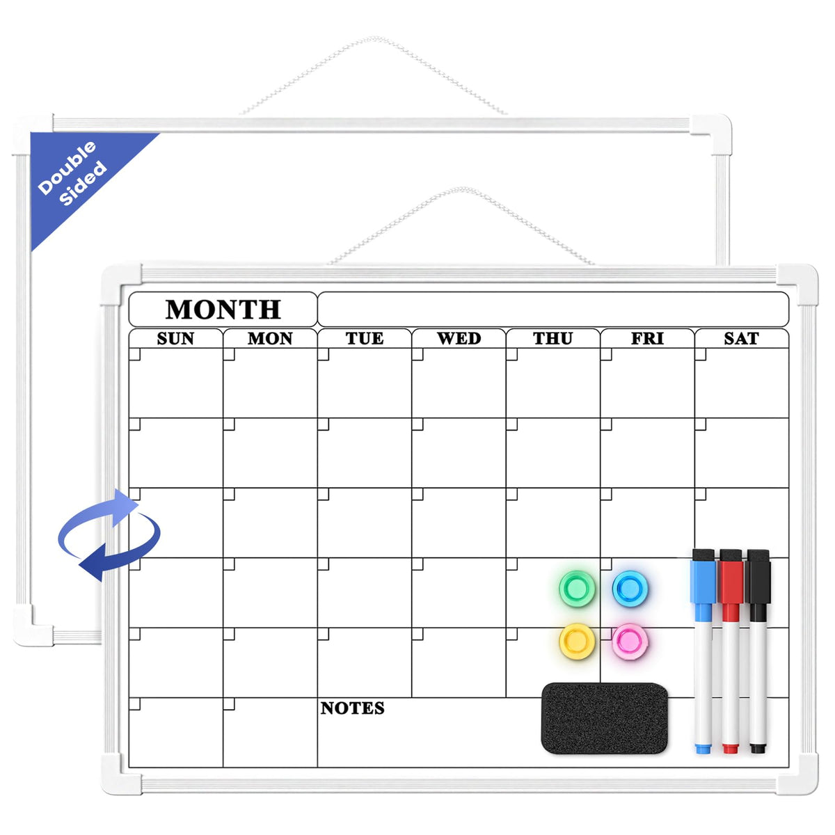 Lumspax Monthly Whiteboard Calendar for Wall, Small 16" x 12" Dry Erase Board with Plastic Frame, Hanging Dry Erase Calendar for Kitchen Planner, Memo, Office