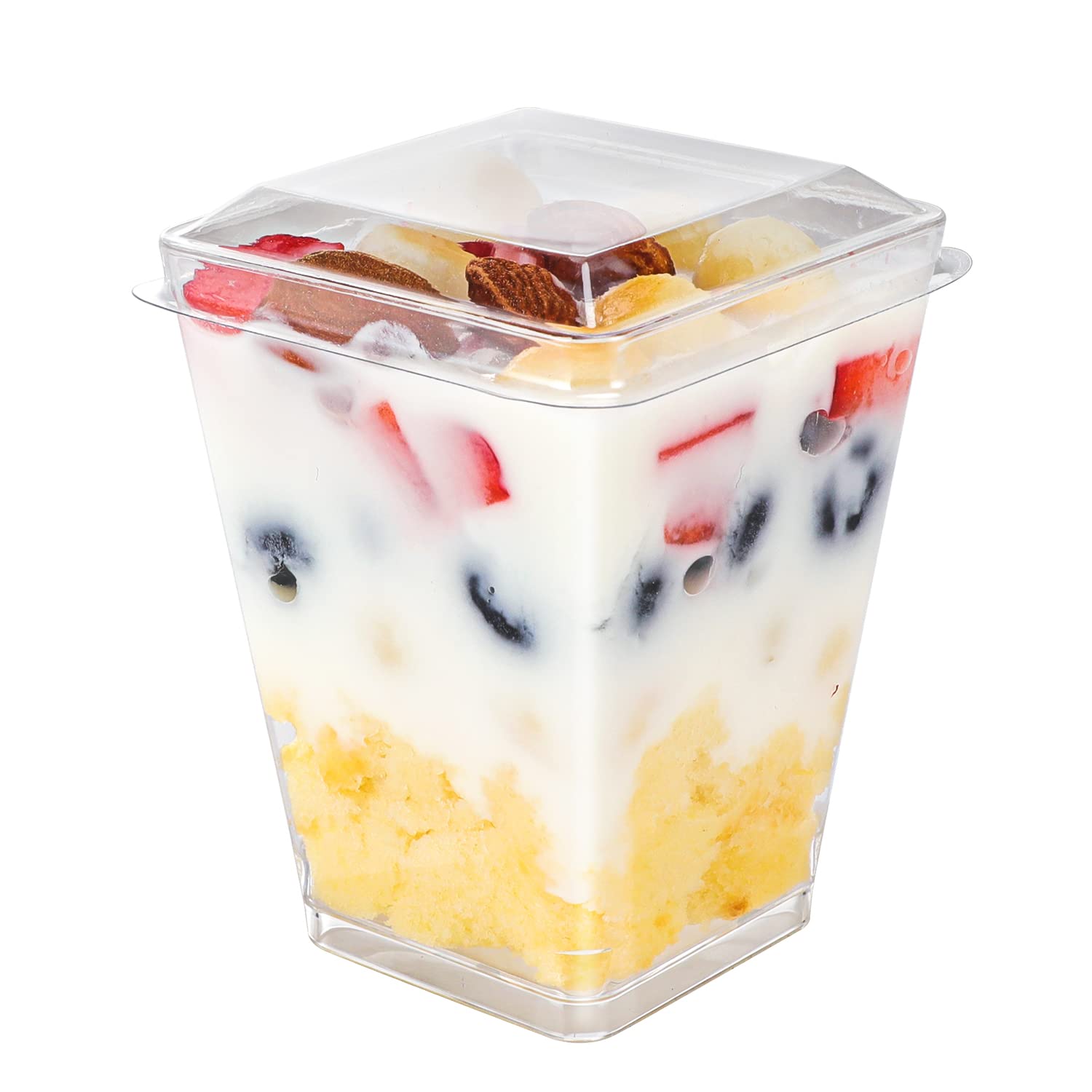 EASERCY 50 Pack 5 oz Plastic Dessert Cups with Lids, Yogurt Parfait/Appetizer Cup with Lids for Party, Mini Dessert Cups with Spoons Dessert Shooter Cups for Pudding, Fruit and Ice Cream