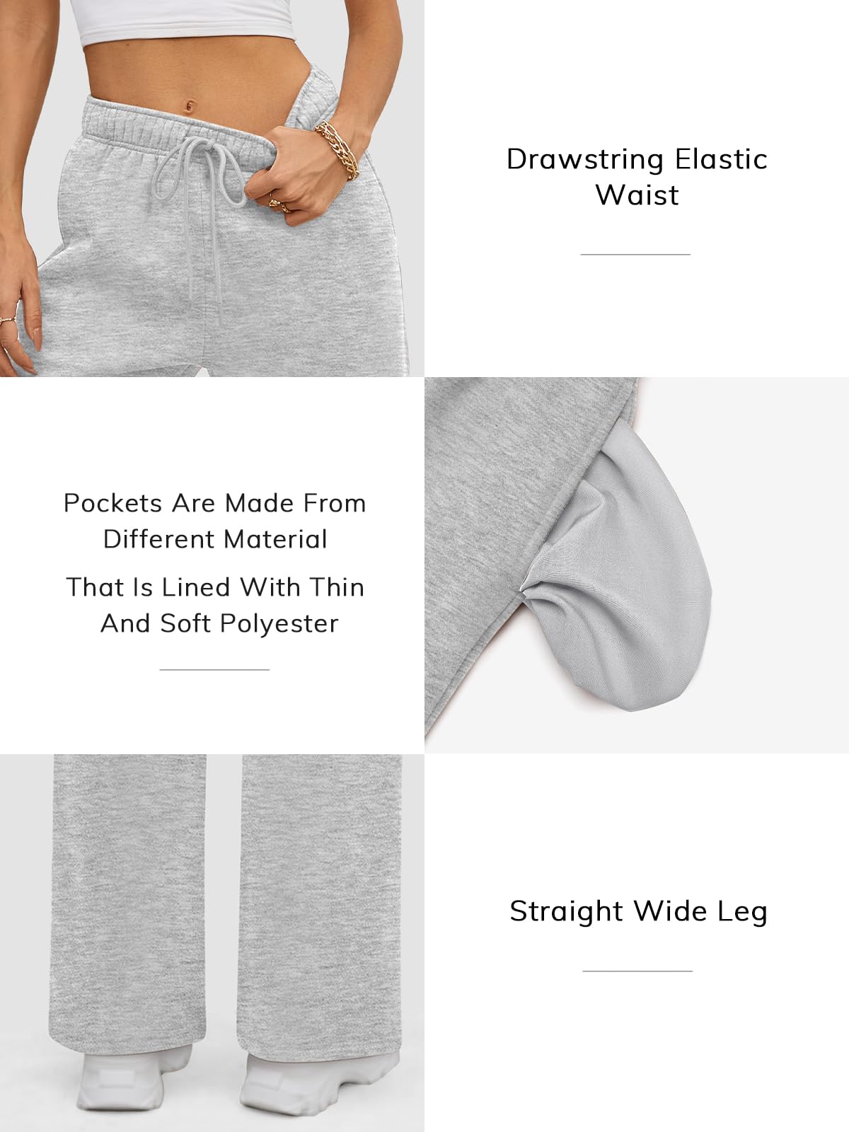 ATHMILE Women’s Fleece Lined Sweatpants Baggy Workout Lounge Pants Drawstring Workout Casual Aesthtic Fall Clothes 2025 Grey
