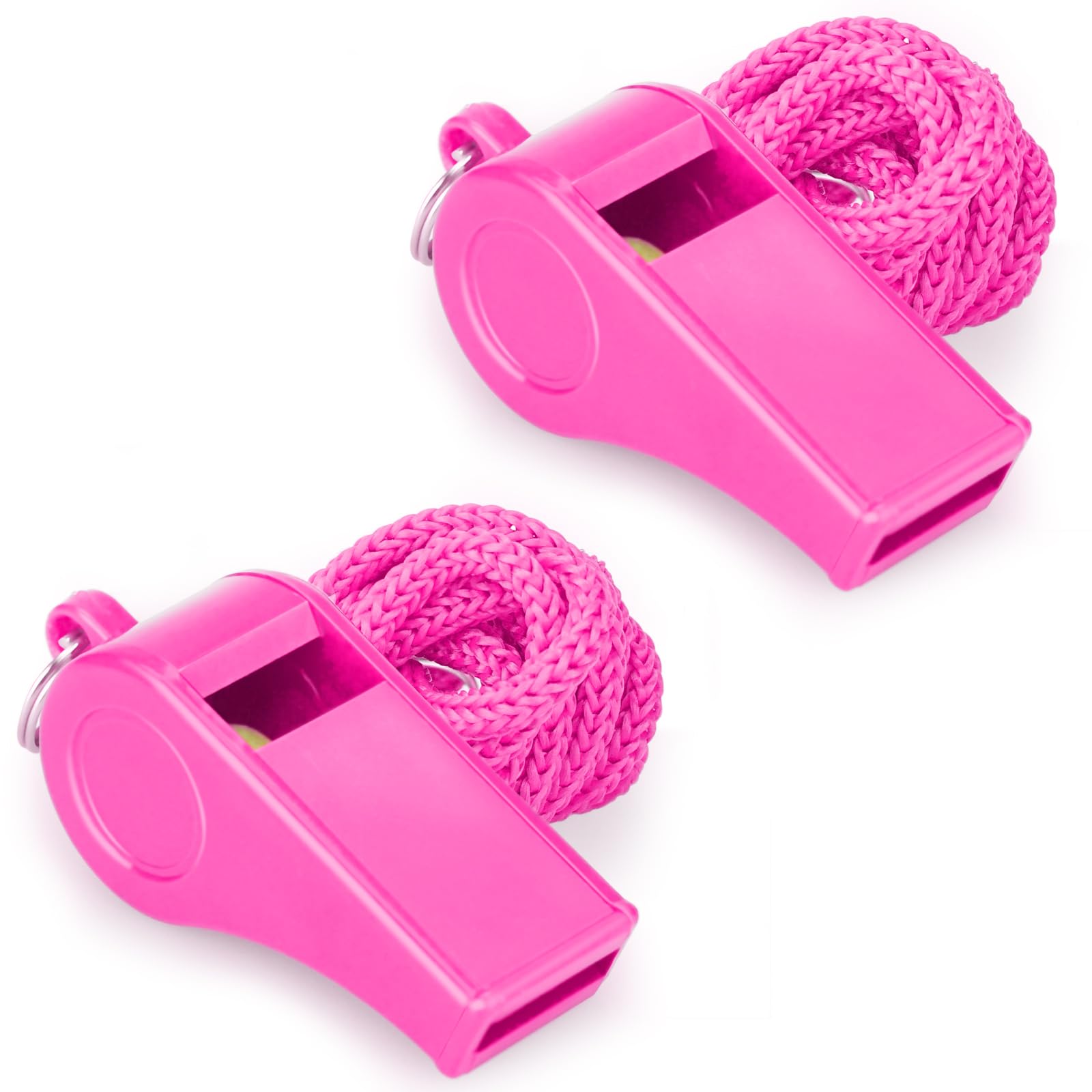 Hipat Loud Sports Whistle with Lanyard - High-Pitched Pink Plastic Whistles for Coaches, Outdoor Safety, Dog Training, Party Favors
