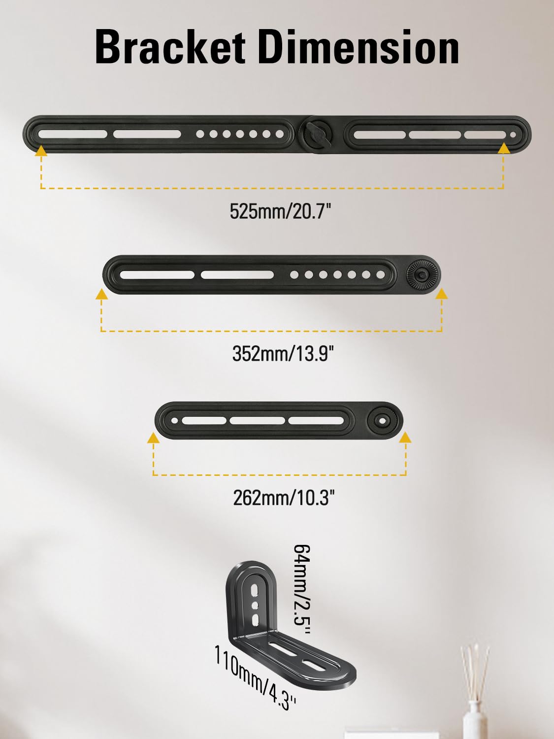 Mounting Dream Soundbar Mount Bracket for Mounting Above or Under TV Fits Most of Sound Bars Up to 15 Lbs, with Detachable Long Extension Plates MD5420