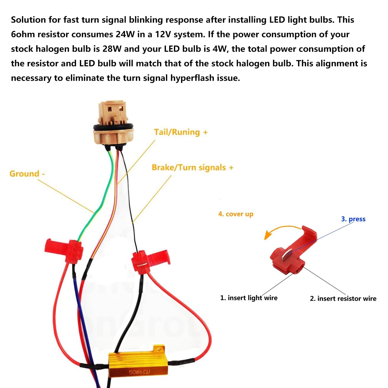 Aaron 4Pcs 50W 6ohm Load Resistors - Fix LED Bulb Fast Hyper Flash Turn Signal Blink Error Code (Resistors get very hot during working)