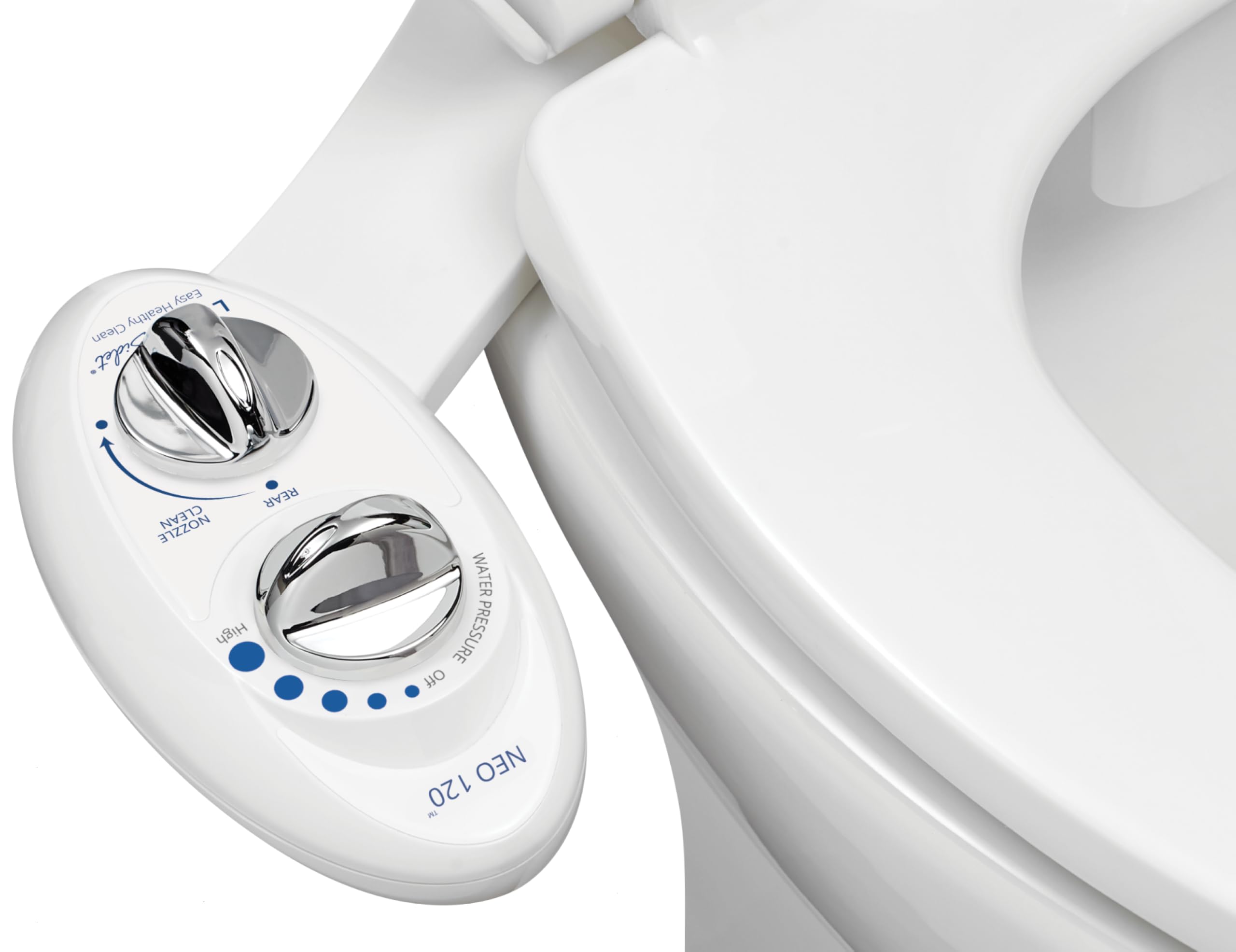 LUXE Bidet NEO 120 - فوهة ذاتية التنظيف، وصلة بيديه غير كهربائية للمياه العذبة لمقعد المرحاض، ضغط ماء قابل للتعديل، غسيل خلفي (أبيض)