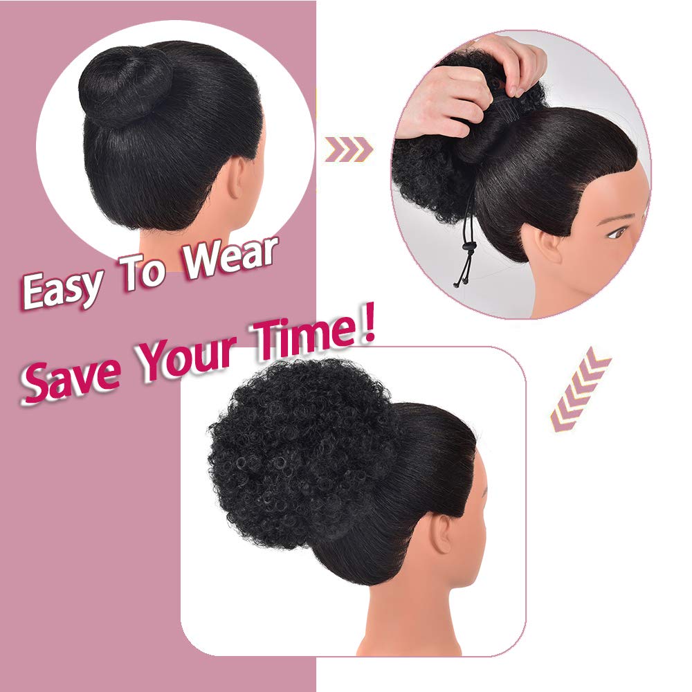 rosmile Afro Puff Drawstring Ponytail Extension for Black Women, Premium Black 1B# 80gram Short Synthetic Afro Puff Ponytail for Natural Hair,Clip On Kinky Drawstring Curly Ponytail Bun
