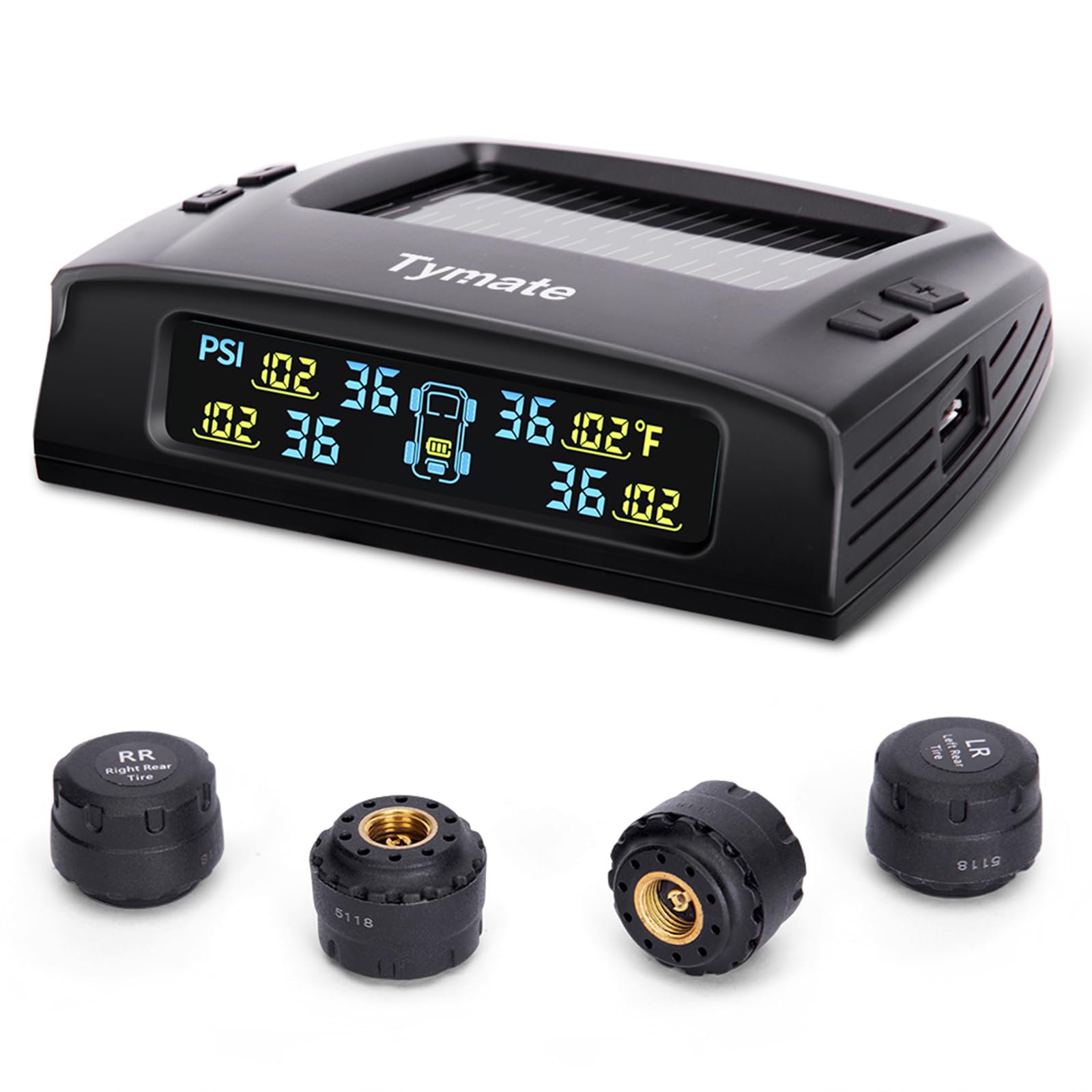 Tymate TM2 Reifendruckkontrollsystem für Wohnmobile, Reifendrucküberwachung mit Solarladung, TPMS mit 4 Sensoren (max. 10) und 6 Alarmmodi, neu aktualisiert mit Farb-LCD-Display, 0-6 Bar für Wohnmobile/Anhänger/LKW/SUV