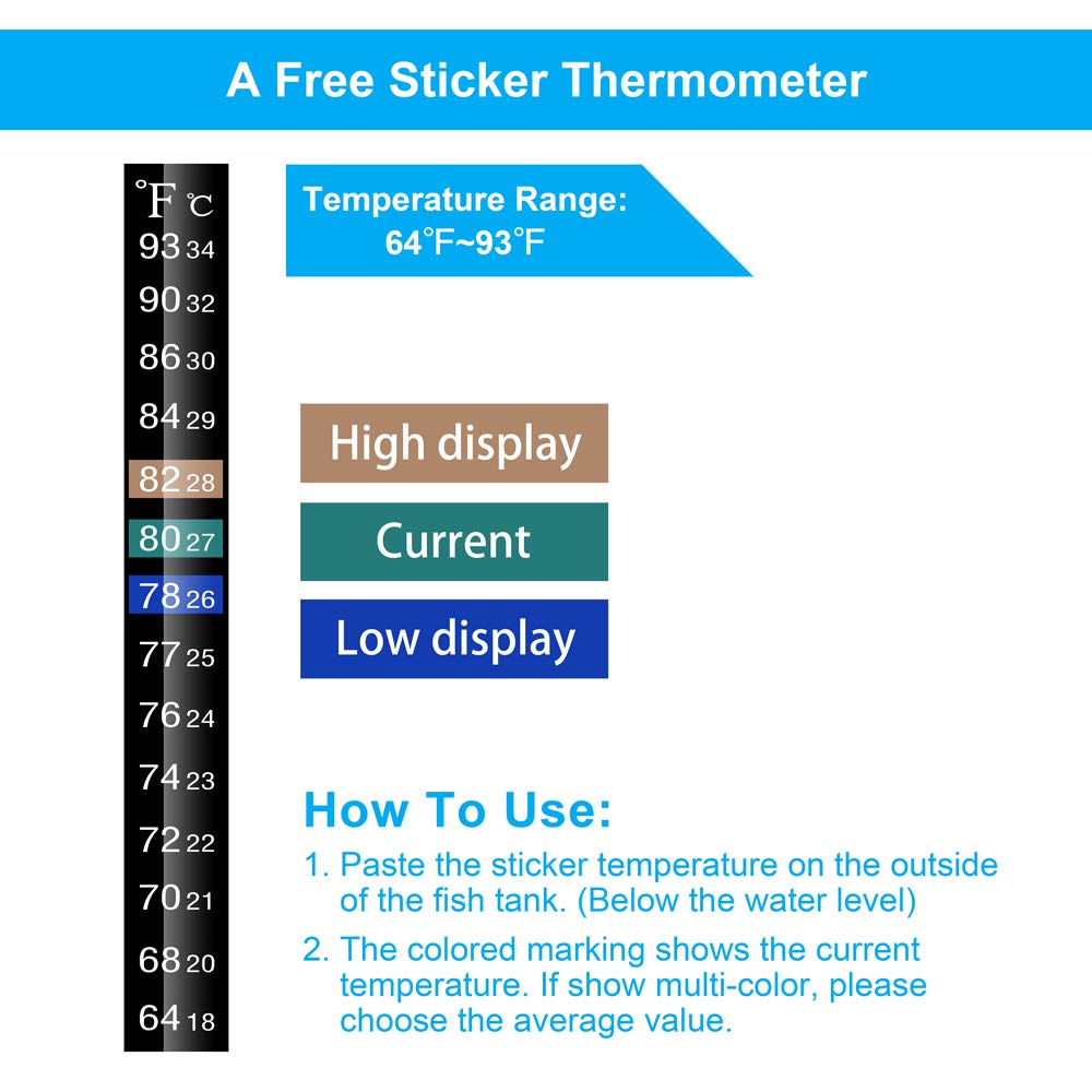 DaToo Mini Aquarium Heater 25W Small Fish Tank Heater 25 Watt with Free Thermometer Sticker