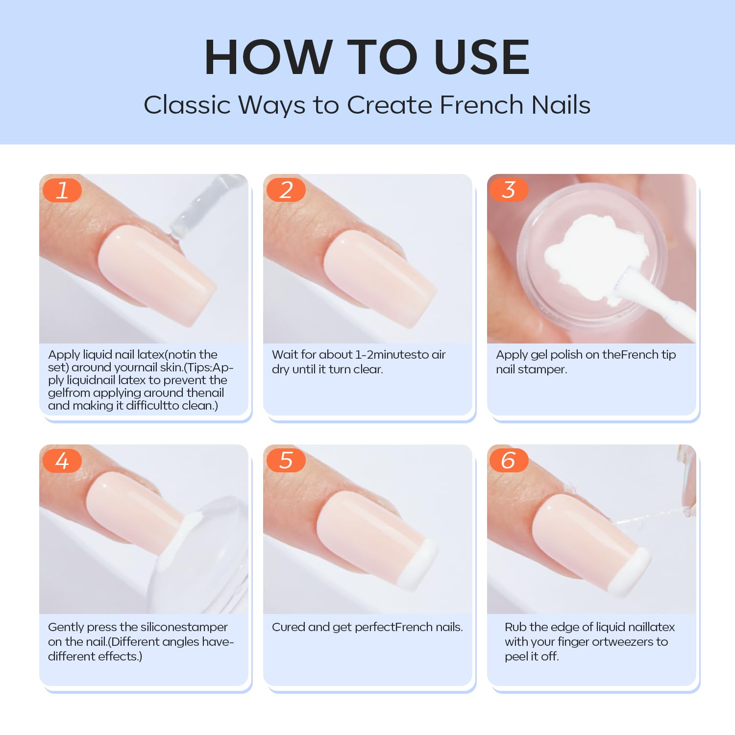 Modelones French Tip Tool- 6 Pcs Nail Stamp French Manicure Kit Suitable for DIY Together with Gel Nail Polish Art Tips Printing Tool Kit