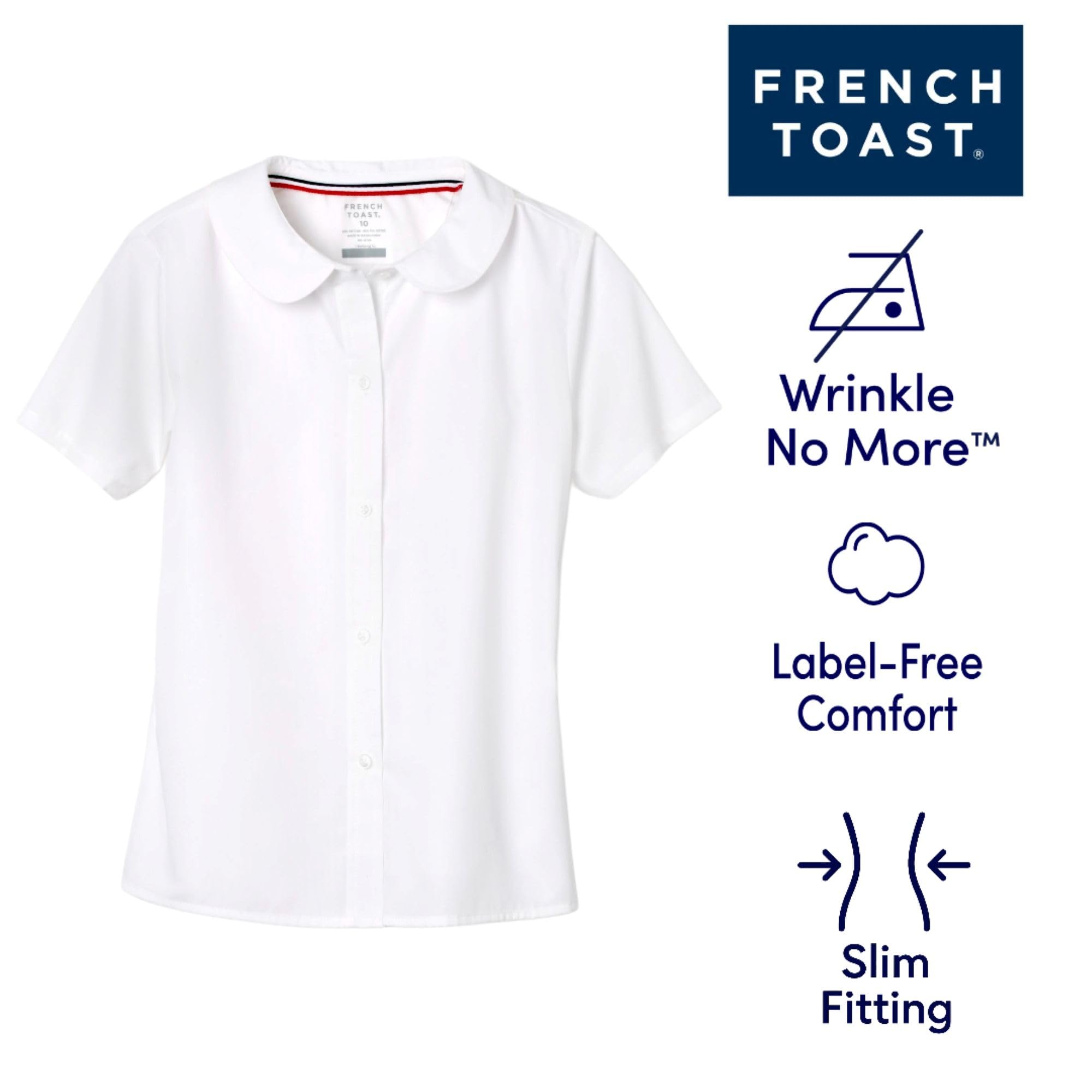 French Toast Girl's Short Sleeve Peter Pan Collar Blouse (Standard & Plus), White, 10
