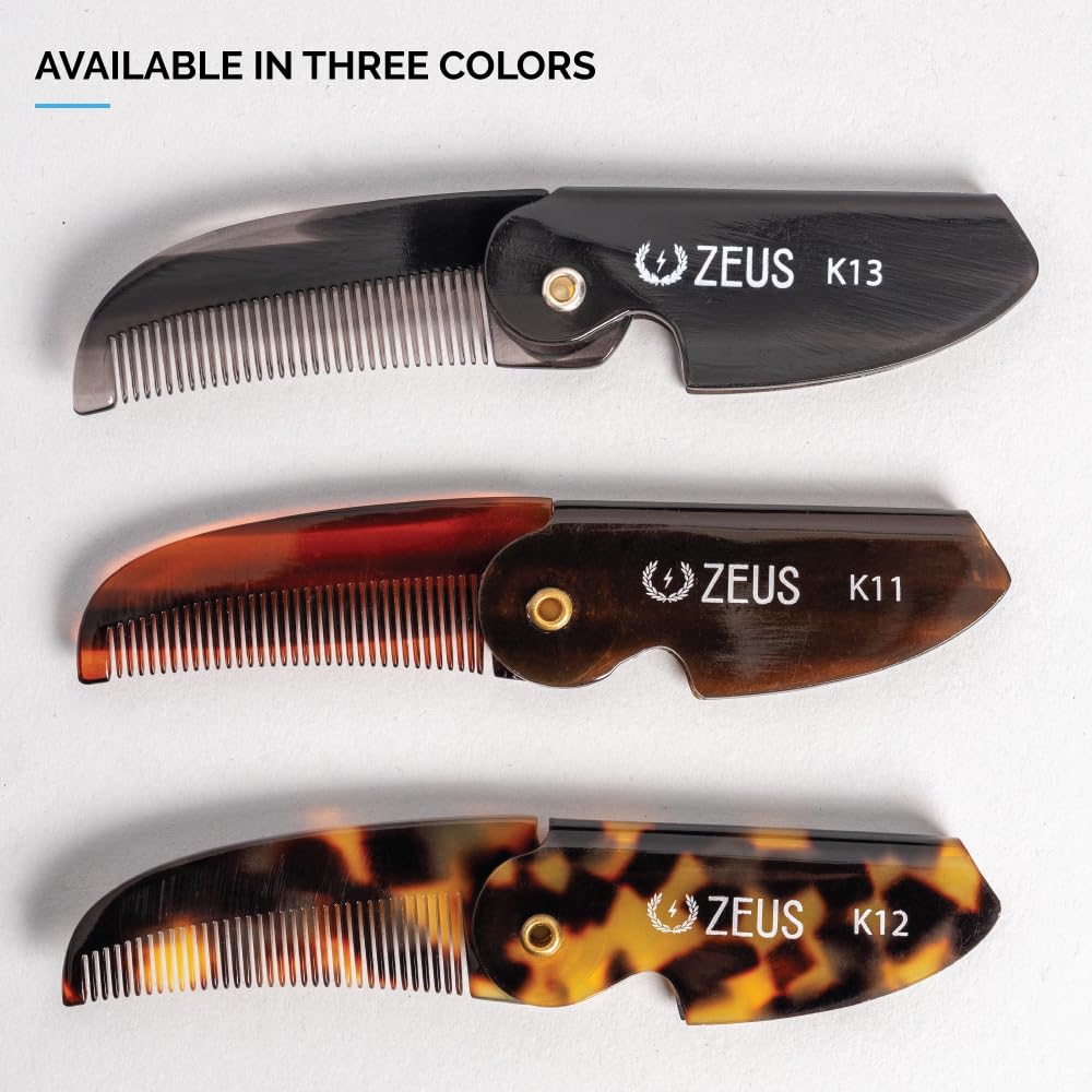 ZEUS Folding Mustache Comb for Men, Handmade Saw-Cut Pocket Comb for Men’s Beard & Moustache Grooming, Compact & Travel Friendly (Traditional) K11
