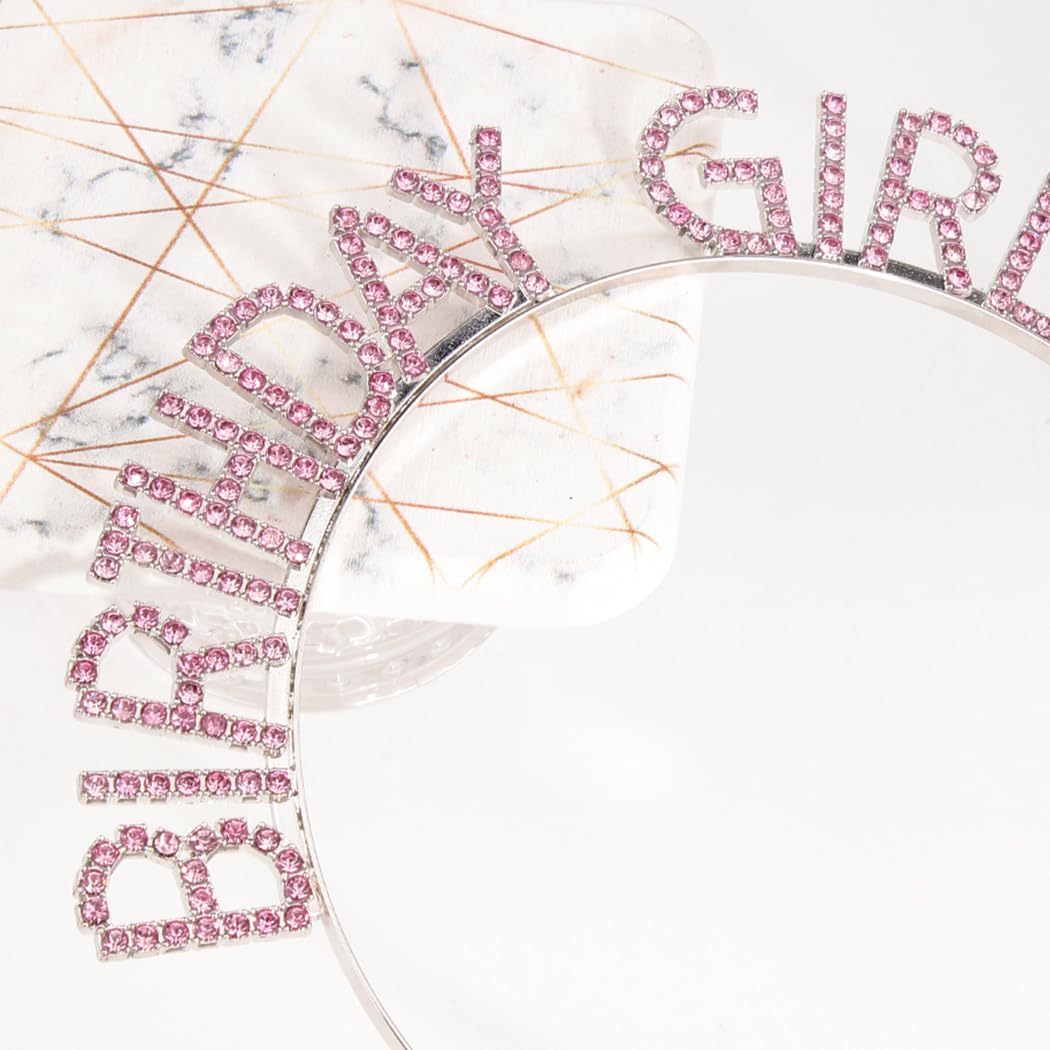 AOPRIE Pink Birthday Sash for Women Girls Happy Birthday Crown Tiara for Women Headband Princess Crown Accessories Decorations