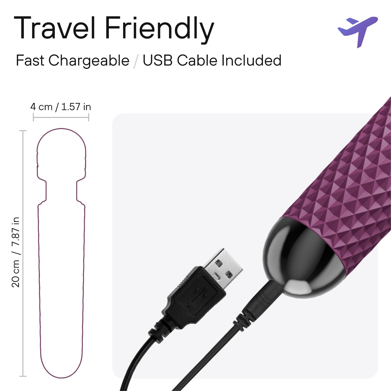 bed geek Handheld Cordless Personal Wand Massager – Waterproof, USB Rechargeable, 20 Vibration Patterns, 8 Speeds, Memory Feature, Skin-Soft Silicone for Ultimate Relaxation Tool (Purple)