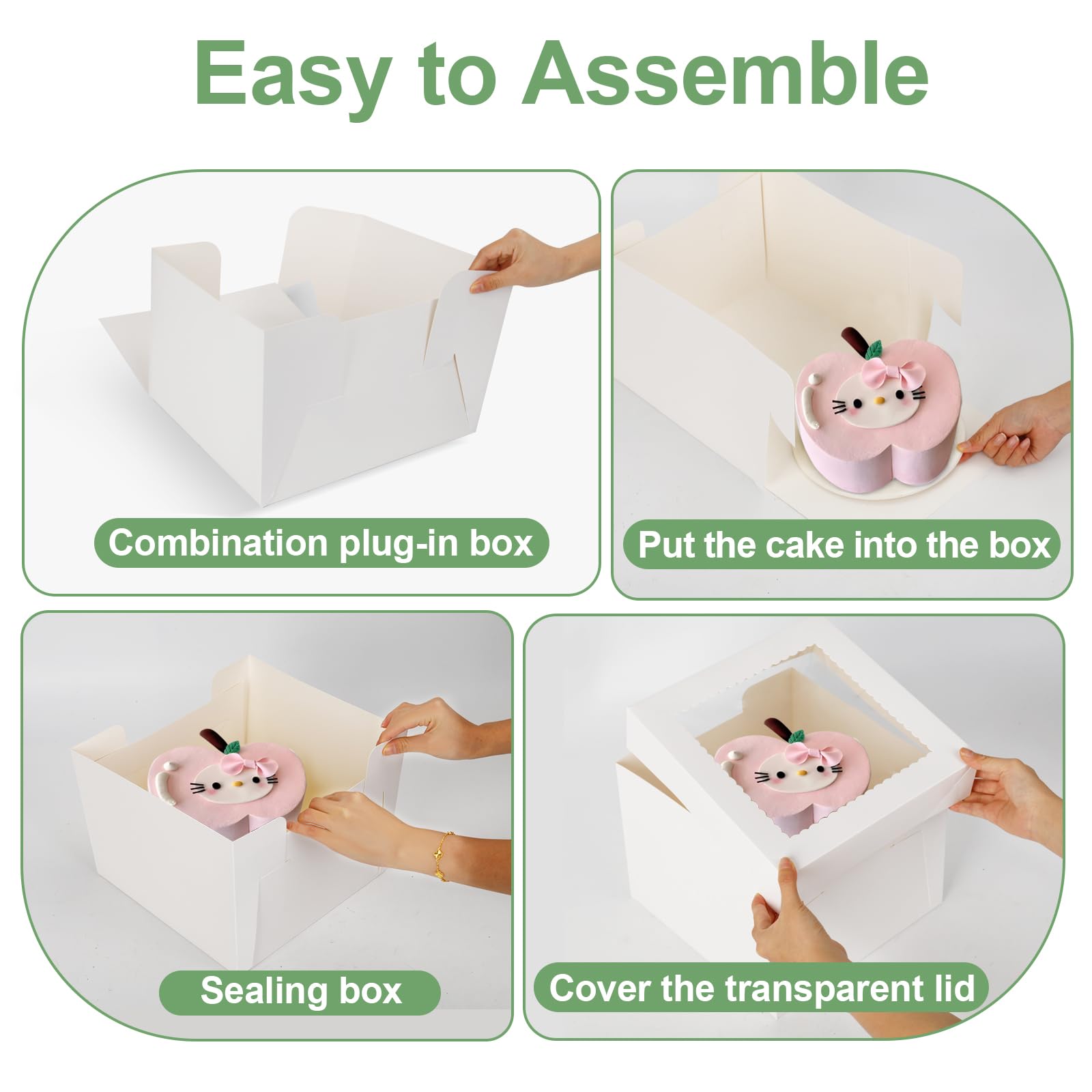 LNDIEHS 2 Pack Cake Boxes, 12x12x8 Inches Tall Cake Box with Cake Boards, White Bakery Boxes with Large Window, Disposable Cakes Transport Containers with Lids, for Cookies, Pies, Wedding, Birthday