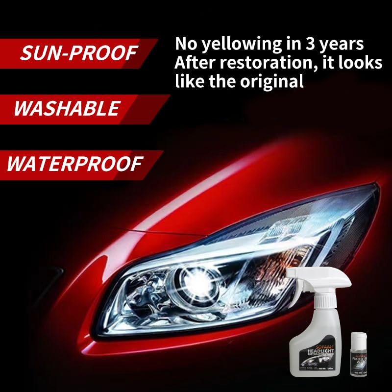 SOPAMI Automotive Headlight Restoration Kit Oxidized and Yellowed Automotive Headlamps Blurring Enhanced Crystallization Coating Refurbisher,Maximum Gloss & Shine – Extremely Hydrophobic