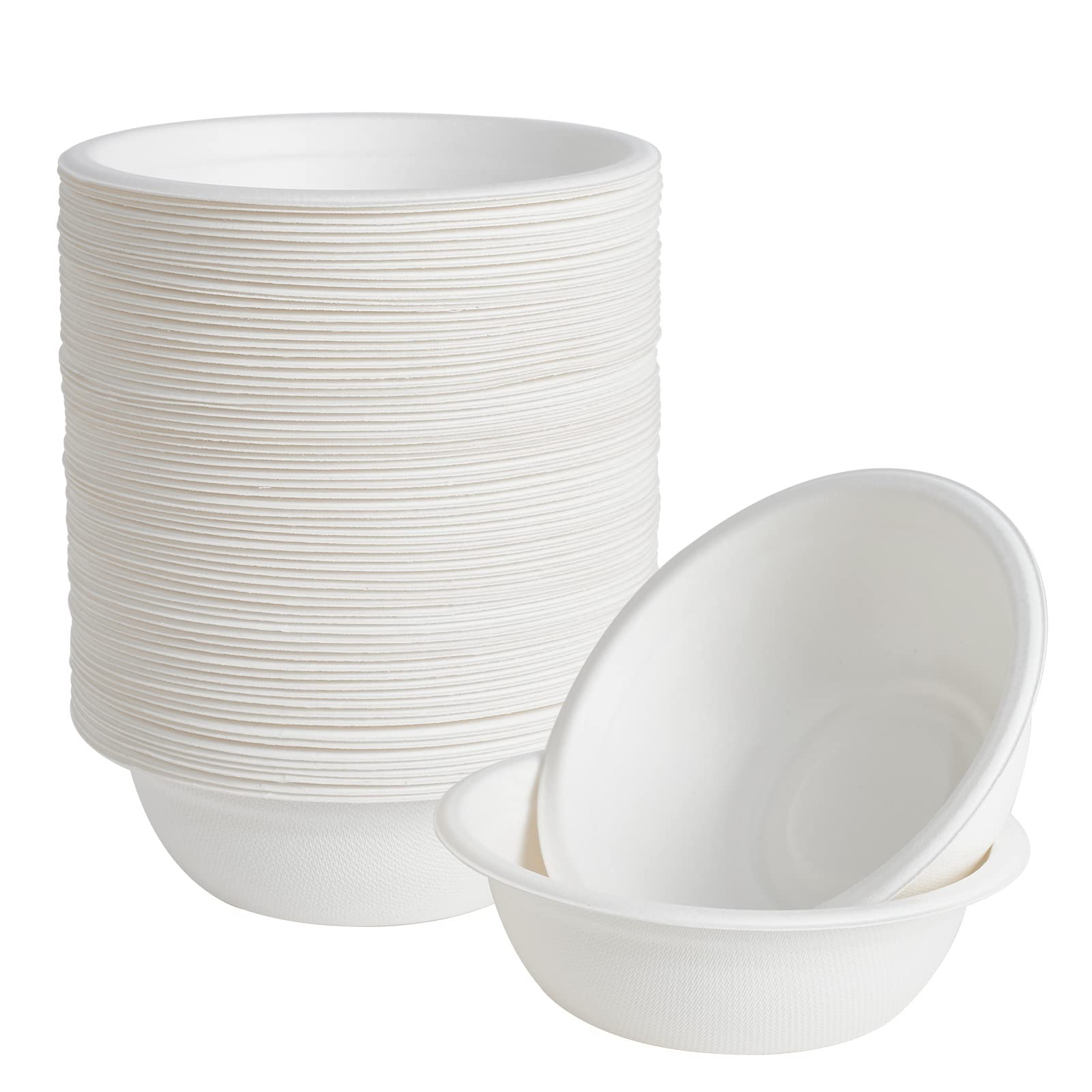 ECOLipak 150 Pack 12 oz Paper Bowls Disposable, Heavy-Duty Biodegradable Compostable Bowls Made of Natural Sugarcane Bagasse, Suitable for Salad, Dessert, Milk, Cereals