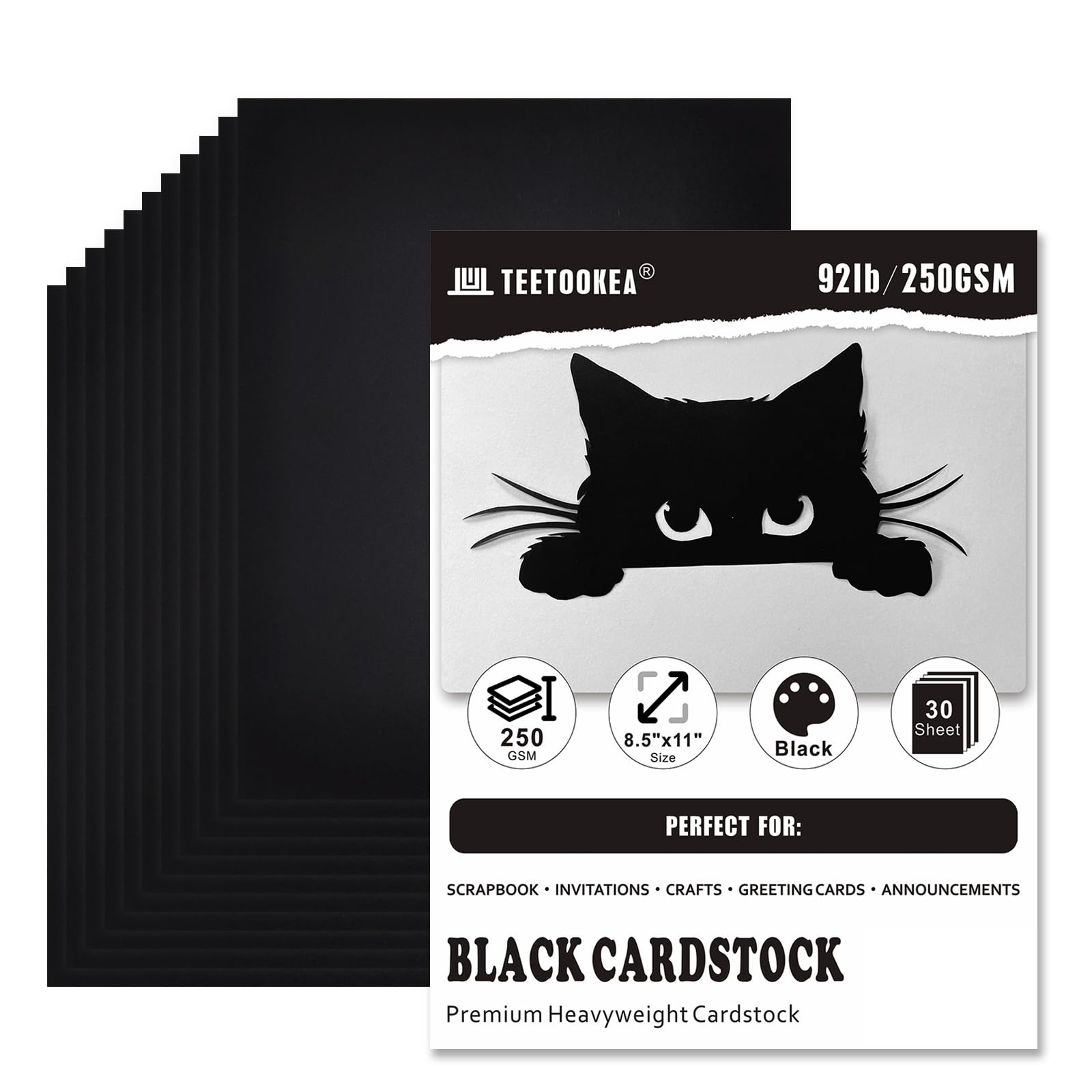 30 Blatt schwarzer Karton, 21,6 x 27,9 cm Karton, 250 g/m² dicker Umschlagkarton, schweres Druckerpapier für Einladungen, Scrapbooking, Basteln, DIY-Projekte, Dekoration und Zeichnen