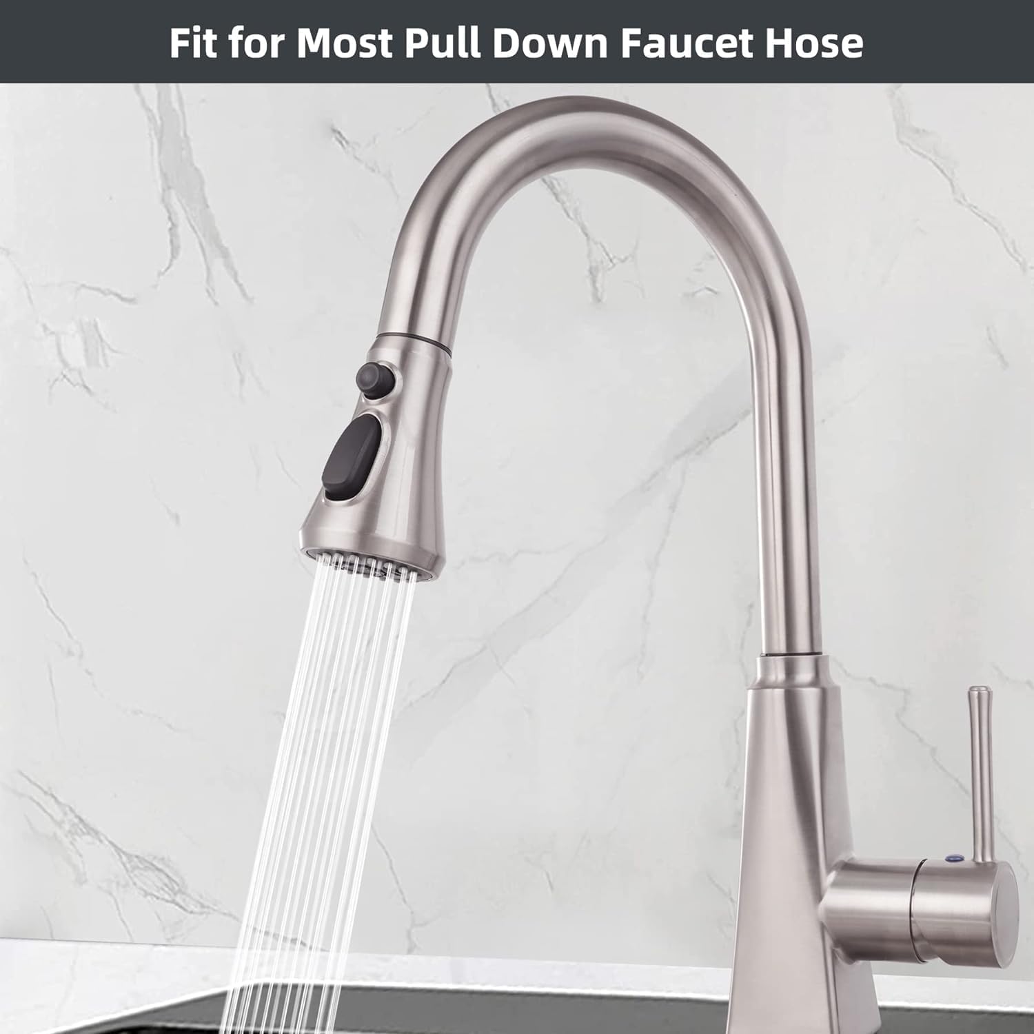 Hibbent Pull Down Spray Head for Kitchen Faucet, NSF/ANSI/CAN 61 & CUPC Certified 3-Function Spray Nozzle, 15 Adapters, Sink Faucet Head Replacement Compatible with Moen, Delta, Kohler, Brushed Nickel
