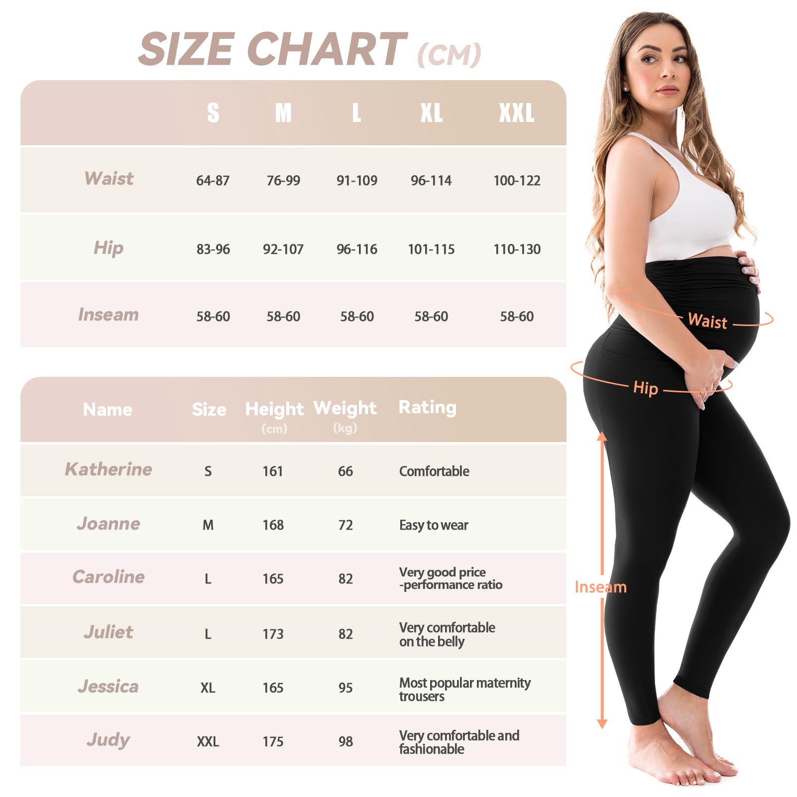Walifrey Women's Maternity Leggings with Pockets Over The Belly,Pregnancy Yoga Pants Activewear Workout Leggings Black M
