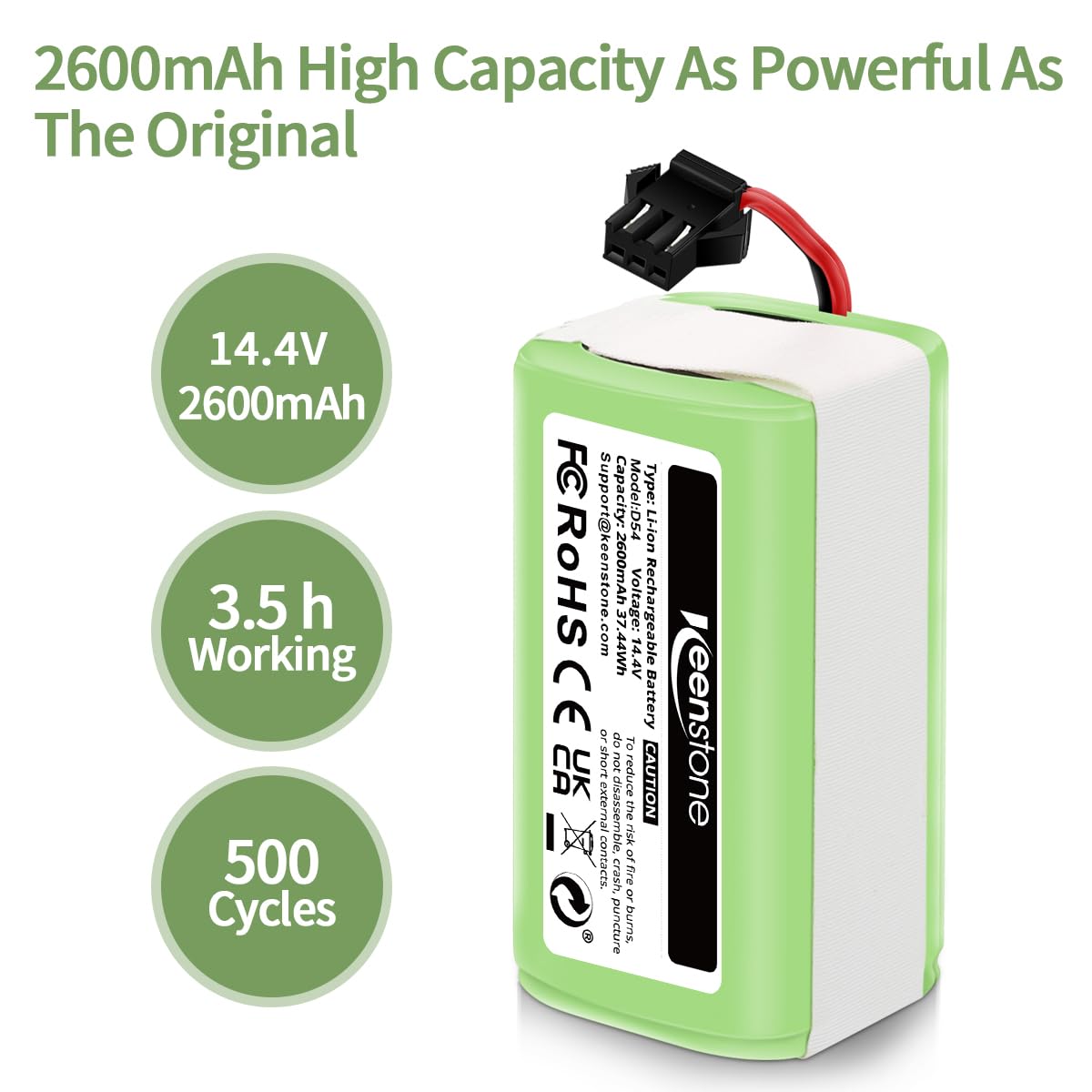 Replacement Battery Compatible with eufy RoboVac 11 11C 11S Plus 11S MAX 12 15C 15C MAX 15T 25C 30C G10 Hybrid G30 Edge R500 R450 & Ecovacs Deebot N79 N79S N95 DN622 661 | 14.4V 2600mAh