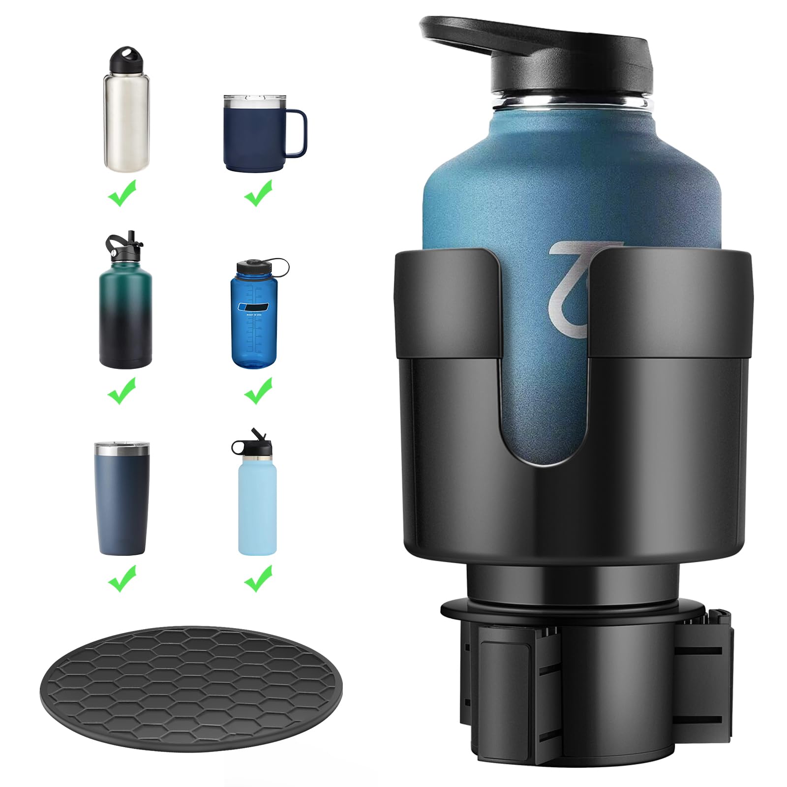 TYKOR Auto-Getränkehalter-Erweiterung, Getränkehalter-Verlängerung für Auto mit verstellbarem Boden, passend für Yeti 24/36/46oz, Hydroflask 32/40oz, große Flaschen von 7,6-9,9cm (16-40oz)
