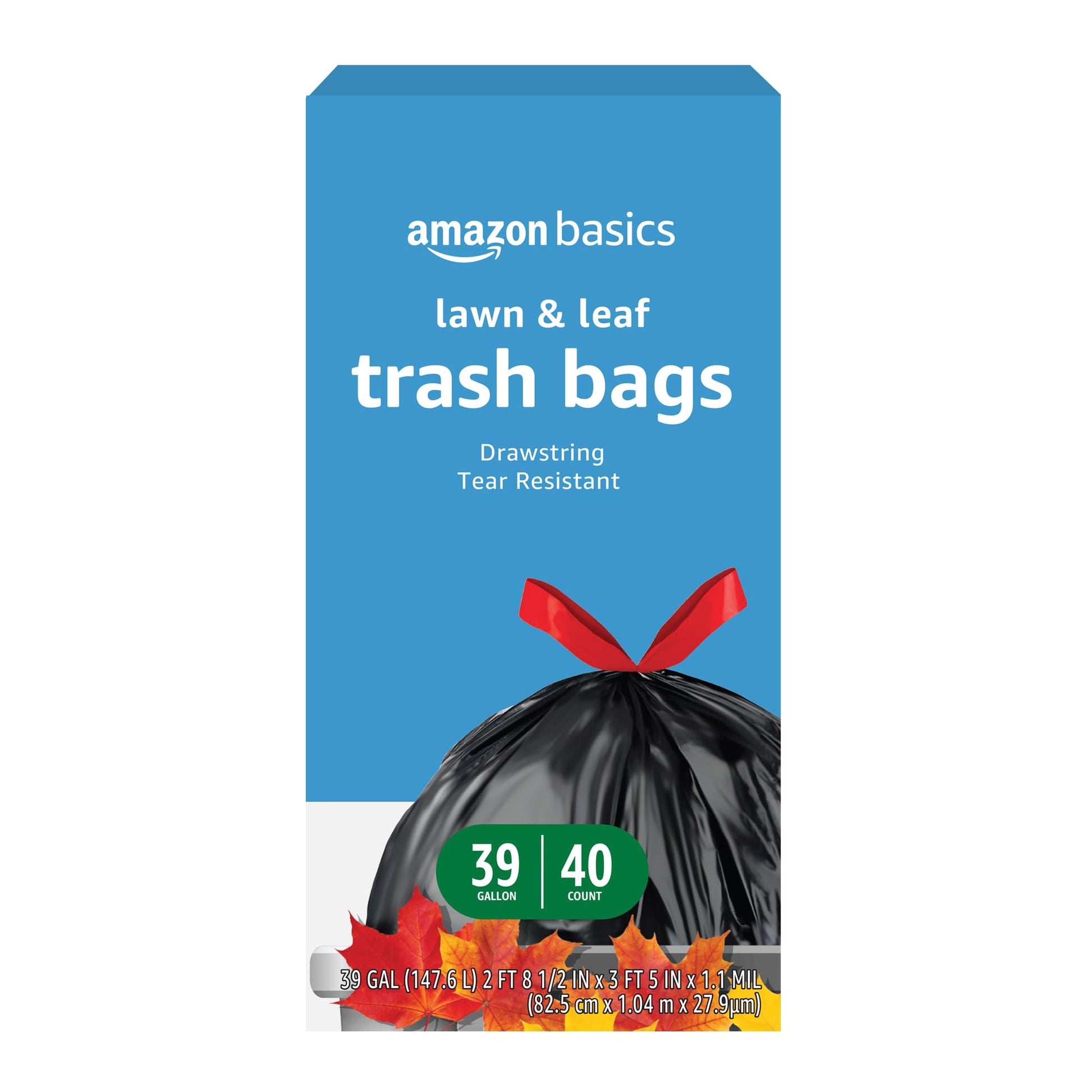 Amazon Basics Lawn & Leaf Drawstring Trash Bags, 39 Gallon, 40 Count