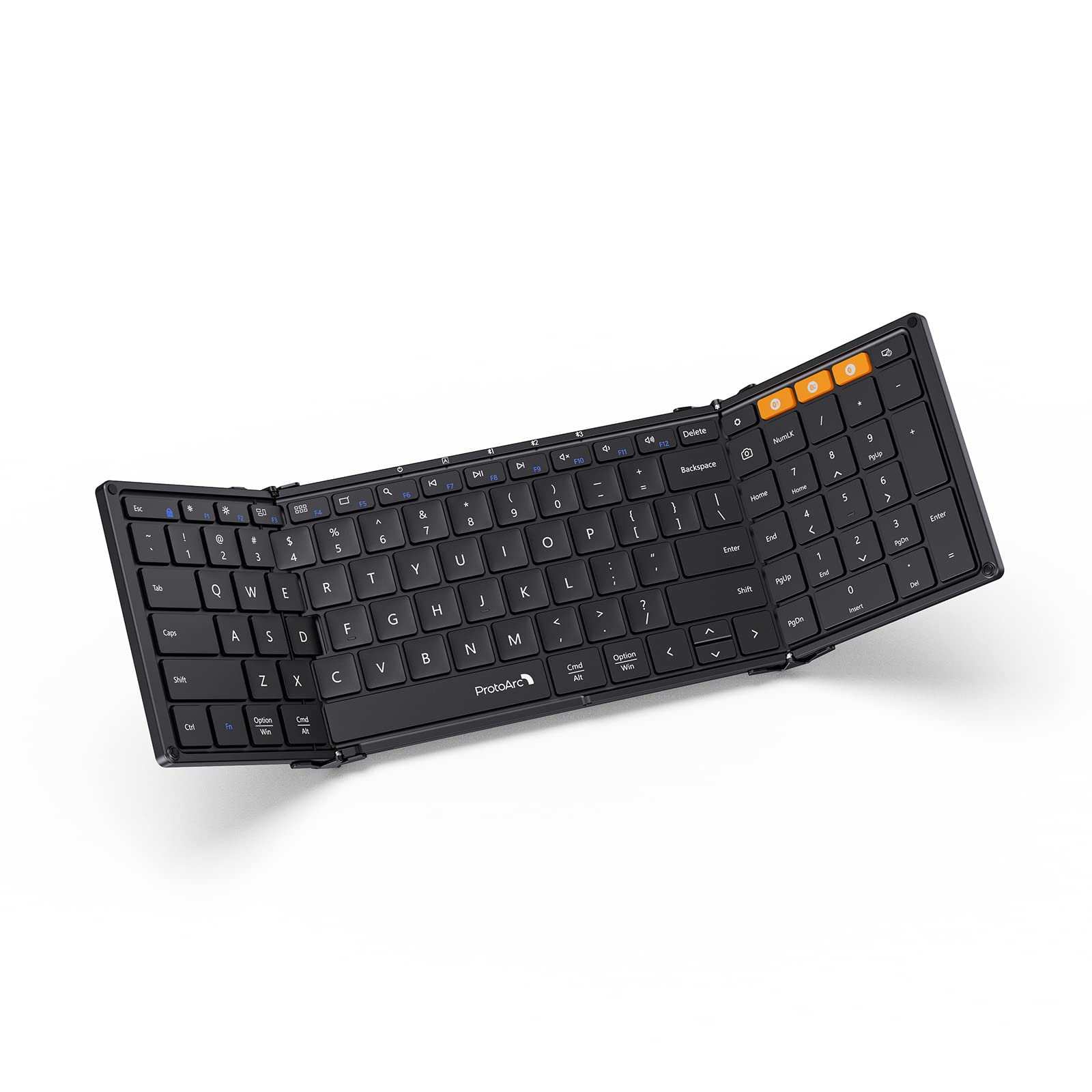 ProtoArc Foldable Bluetooth Keyboard, XK01 Folding Wireless Portable Keyboard with Numeric Keypad, Full-Size Travel Keyboards for iPad Tablet Smartphone Laptop PC Windows iOS Android, Black