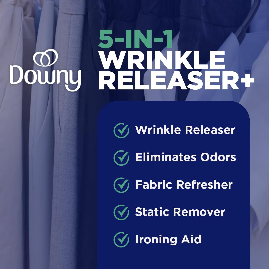 Downy Wrinkle Releaser Spray, All-in-One-Formel, entfernt Falten, statische Aufladung und Gerüche, Duftrichtung Crisp Linen, 33,8 Fl Oz, 2er-Pack (Verpackung kann variieren)