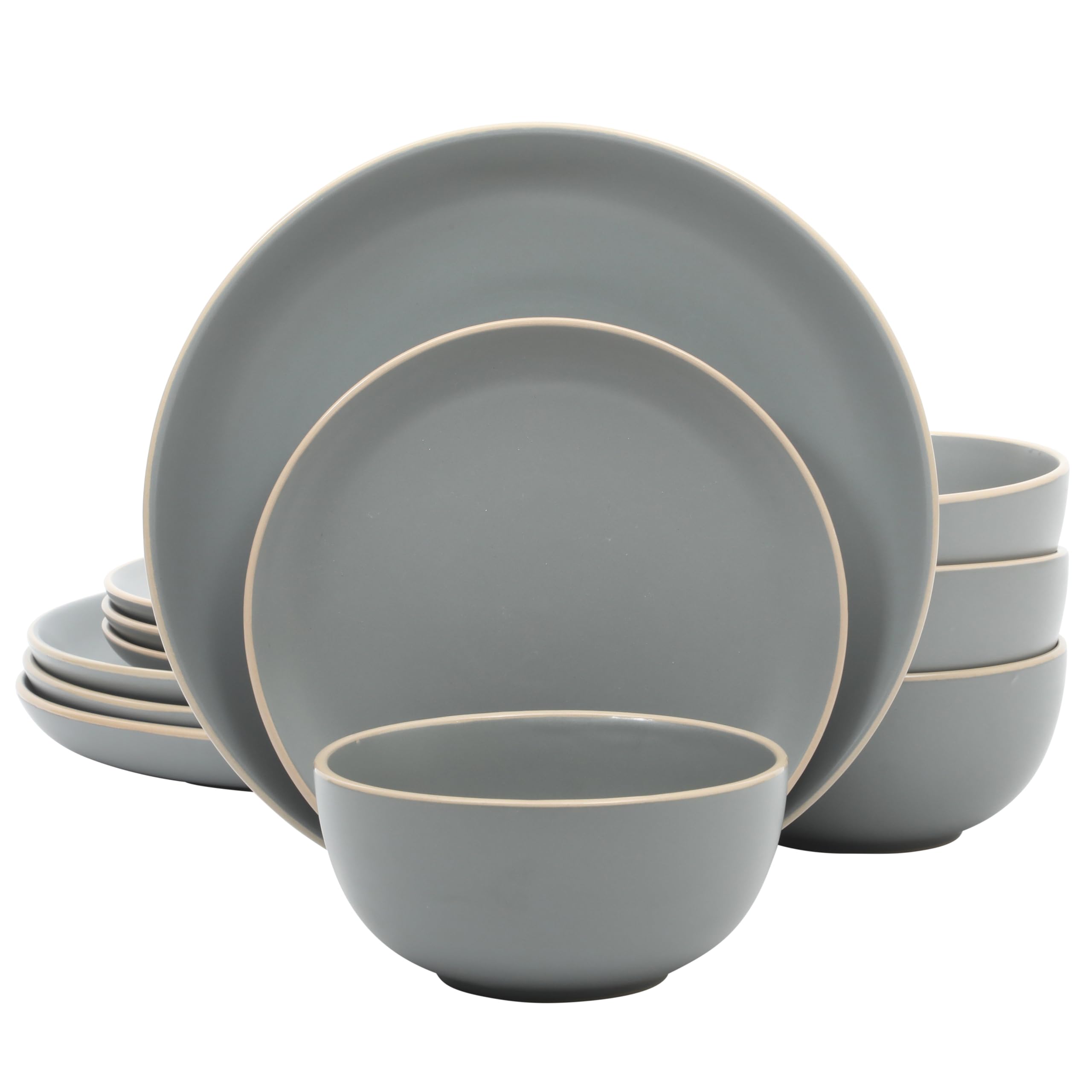 Gibson Home Rockaway 12-Piece Dinnerware Set Service for 4, Grey Matte