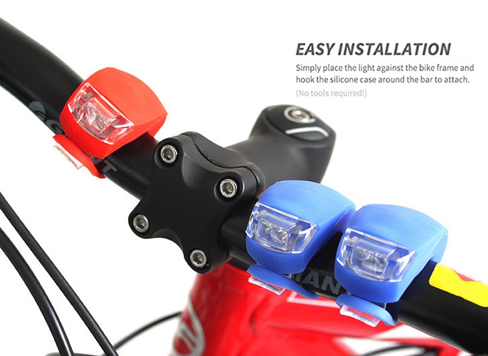 Malker Bicycle Light Front and Rear Silicone LED Bike Light Set - Headlight and Taillight,Waterproof & Safety Road,Mountain Bike Lights,Batteries Included (2pcs Red & 2pcs Black)