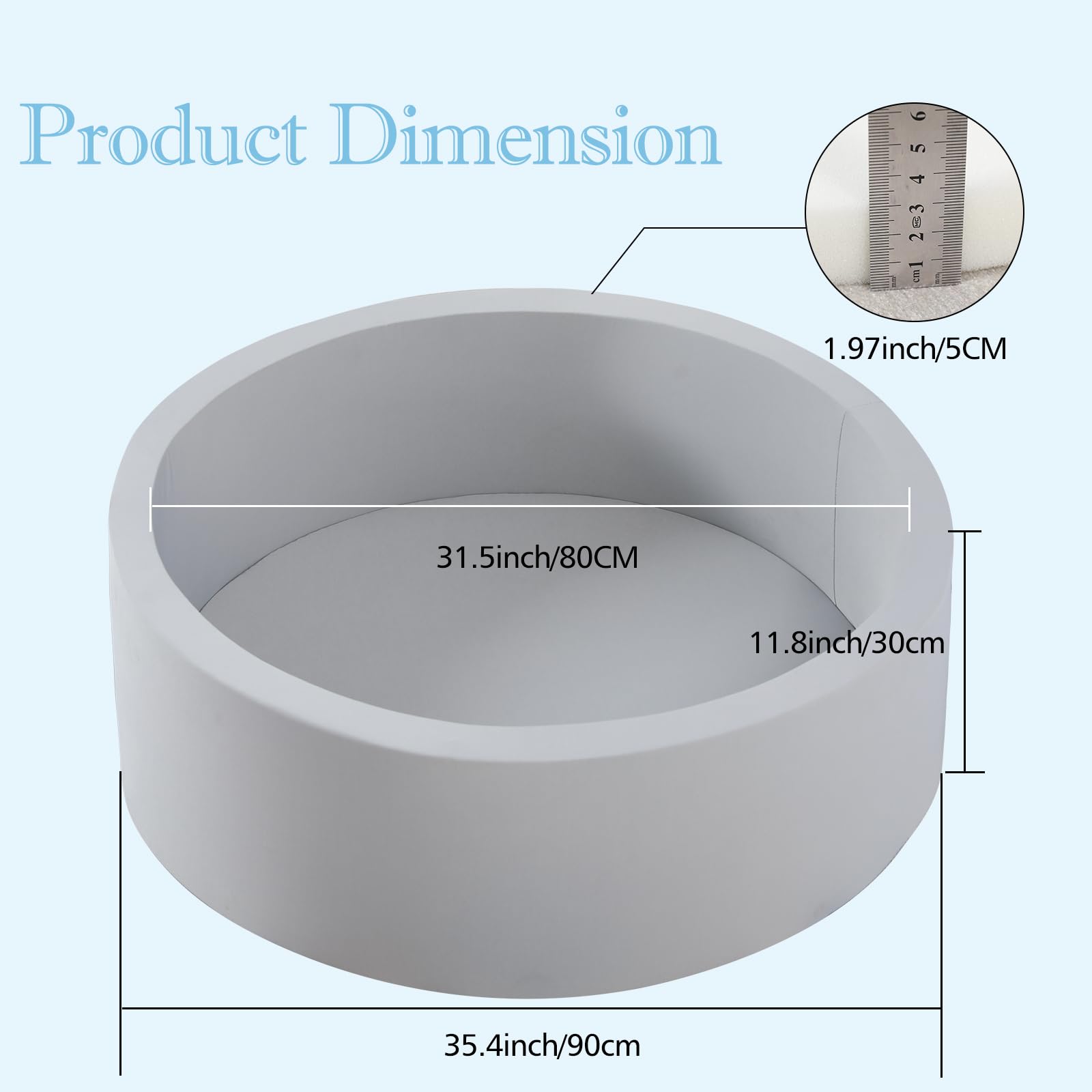 SHJADE Foam Ball Pit, 35.4"x 11.8" Ball Pits for Toddlers, Soft Round Kiddie Baby Playpen Ball Pool for Kids, Ideal Gift for Babies Indoor and Outdoor Game, Grey, (Balls not Included)