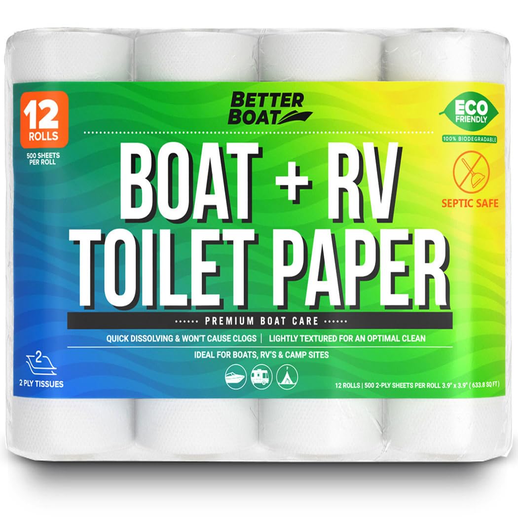 Boot- und Wohnmobil-Toilettenpapier, septikgerechtes, schnell auflösendes Papier, 12 Einzelrollen, biologisch abbaubar, 2-lagig für Marine-, Reise- und Camper-Systeme, Camping Tank-Safe Großpackung