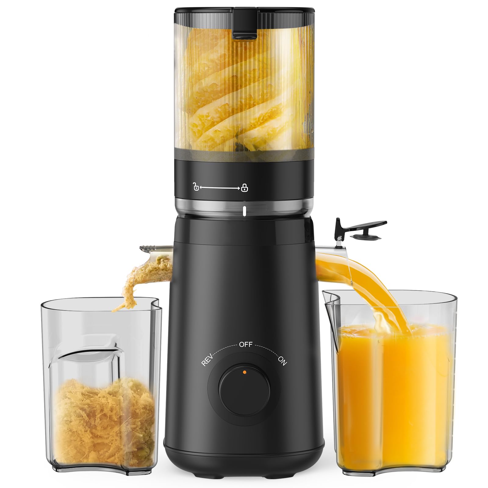 Juicer Machines, TUUMIIST Cold Press Juicer with 5.3" Extra Large Feed Chute Fit Whole Fruits & Vegetables Easy to Clean, High Juice Yield, BPA Free (Black)