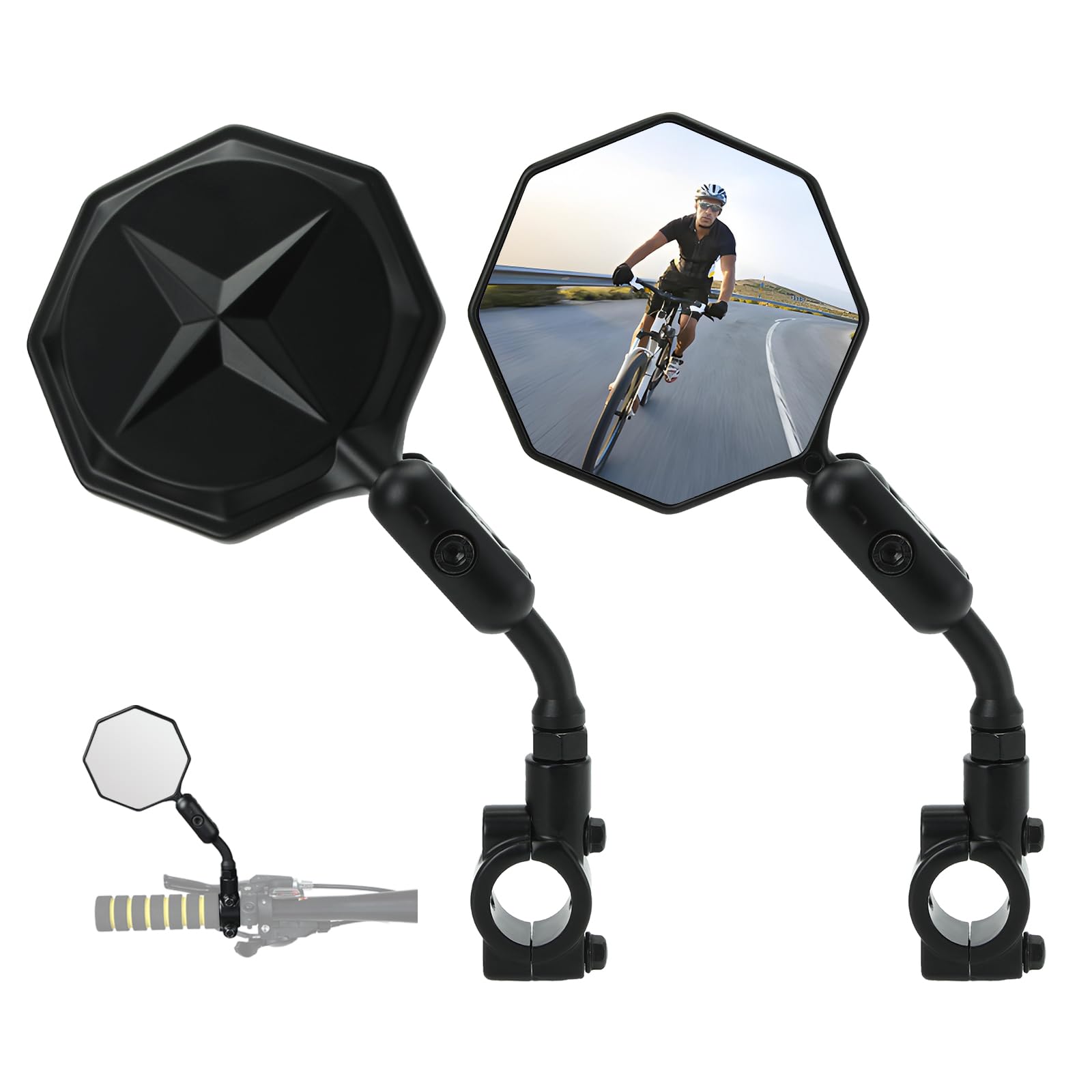 SHEJISI Bike Mirror, 2 pcs Bike Mirror Handlebar Mount,Aluminum Alloy,HD 360 degrees Adjusted Bike Rear View Mirror, Anti-impact/explosion/glare, Fits for Mountain Bikes,E-bike, Bicycle,Scooter,Motorcycle