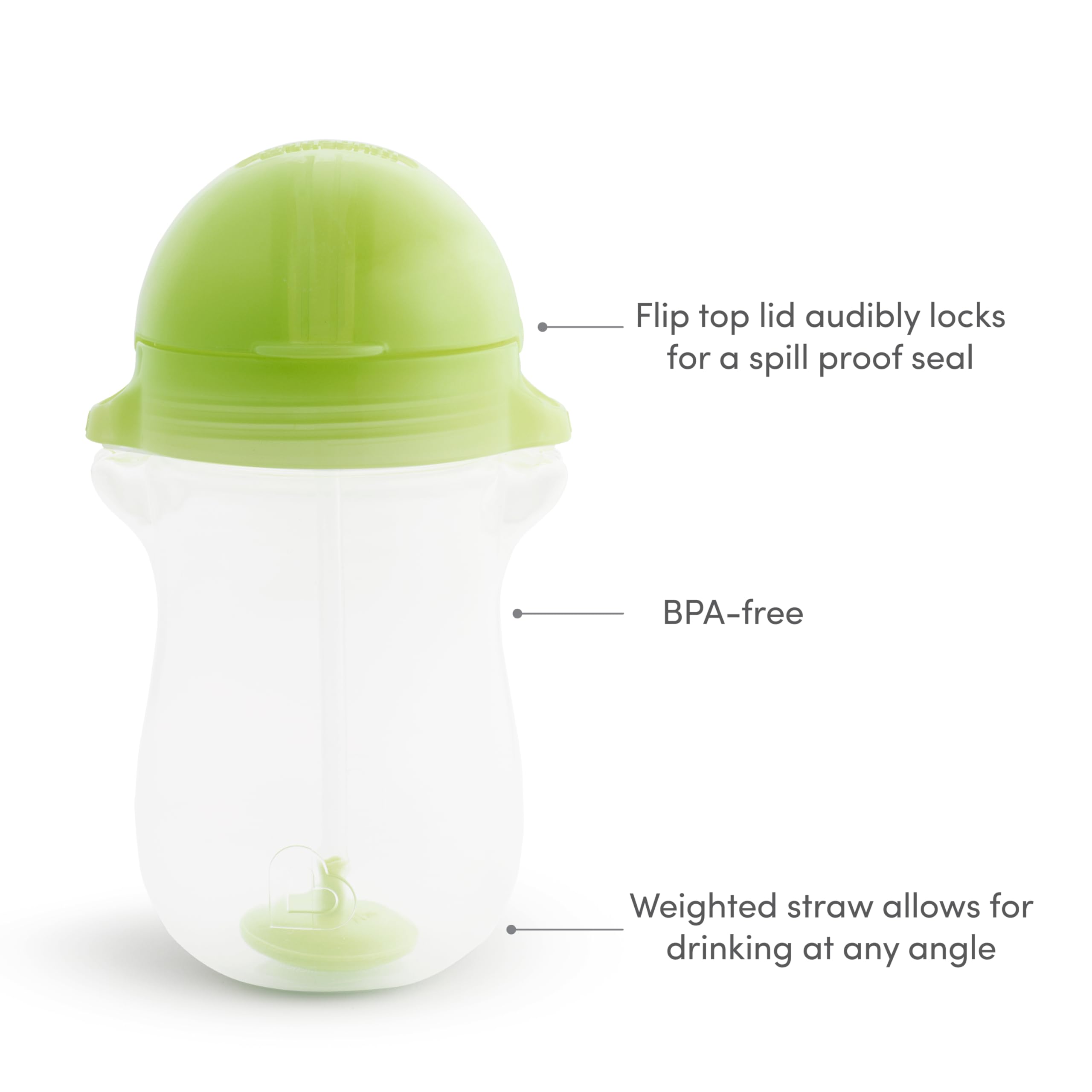 Munchkin Any Angle Weighted Toddler Straw Cups with Click Lock Lid, 10 Ounce, 2 Pack, Blue/Green