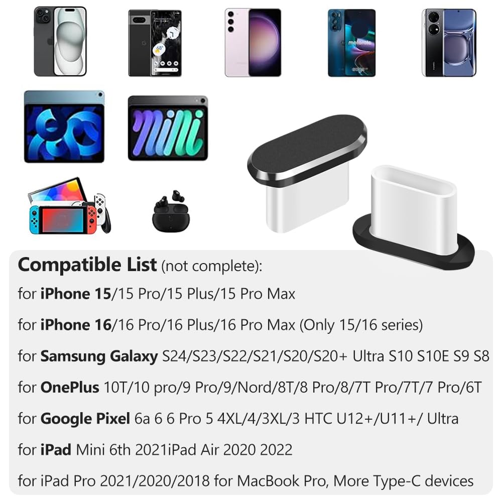 USB C Dust Plug, 4 Pack Type C Anti Dust Plug Cover Charging Port Protector Cap with Cleaning Brush for iPhone 15 Series, Samsung Galaxy S22/S21/S20, Note 20/10, All USB C Devices