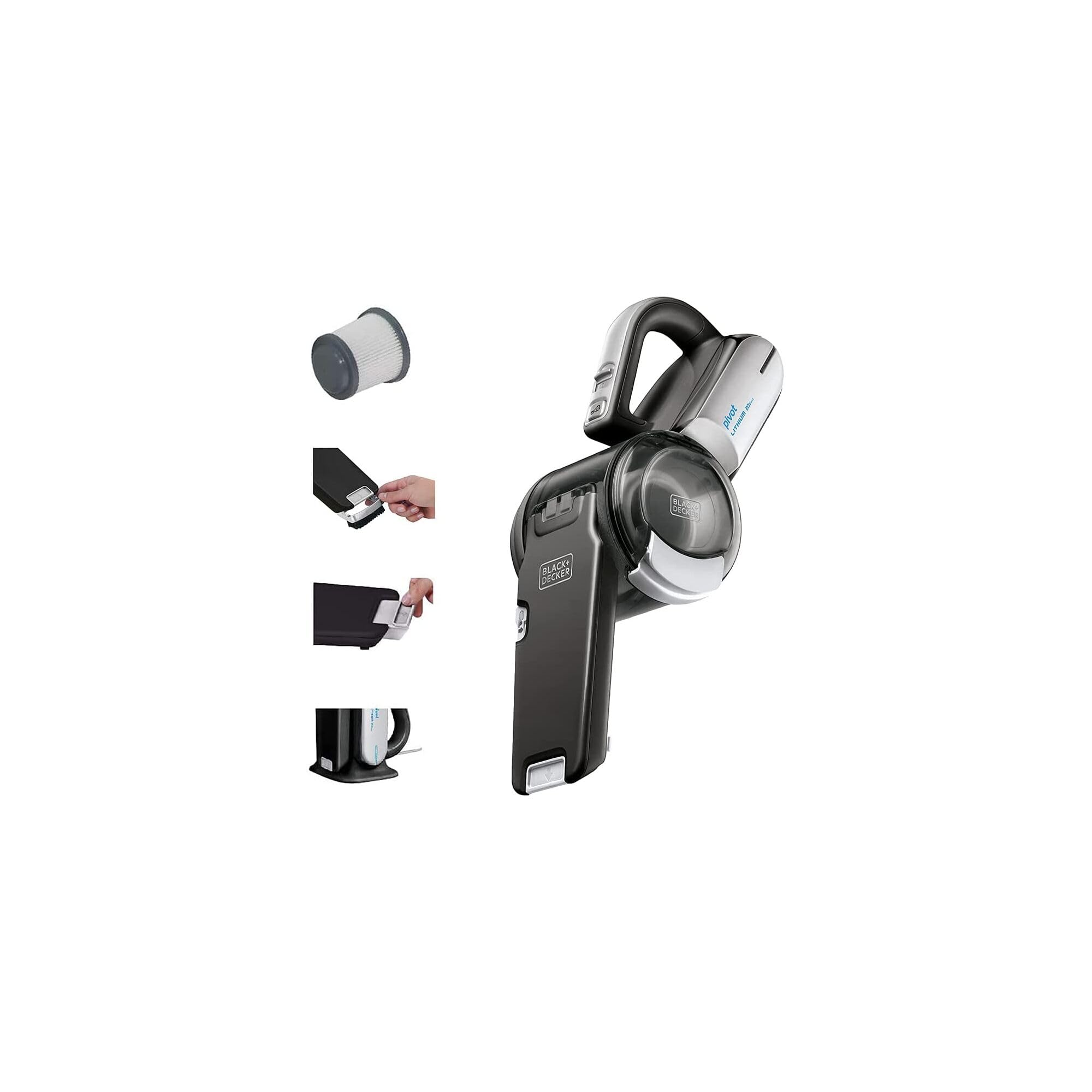 BLACK+DECKER dustbuster PIVOT VAC Handheld Vacuum Cordless, Hand Vacuum for Dorm, Car and Home, Portable with Crevice Tool and Pivot Nozzle (BDH2000PL)