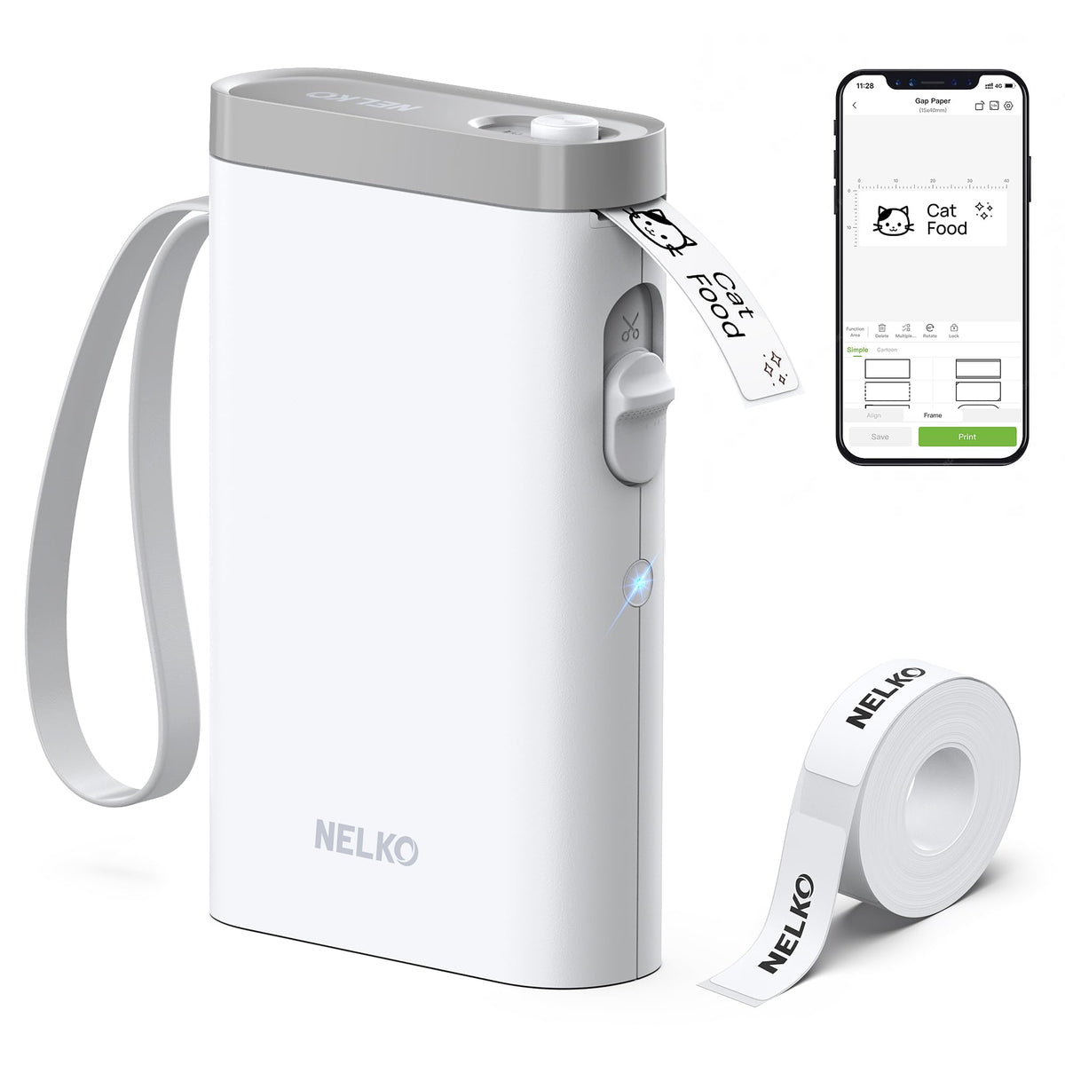 Nelko Etikettendrucker mit Band, P21 Bluetooth-Etikettendrucker, kabelloser Mini-Etikettendrucker mit mehreren Vorlagen für Schule, Büro, Zuhause, Weiß