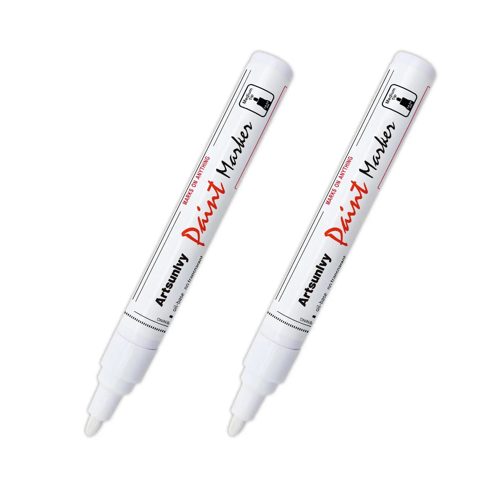 Artsunlvy White Paint Pens marking pens Permanent Markers - 2 Pack Oil Based Waterproof Markers for Tire, Rubber,Wood, Rocks, Metal, Canvas,Plastic, Dark Surface,Craft office Supplies,Medium Point